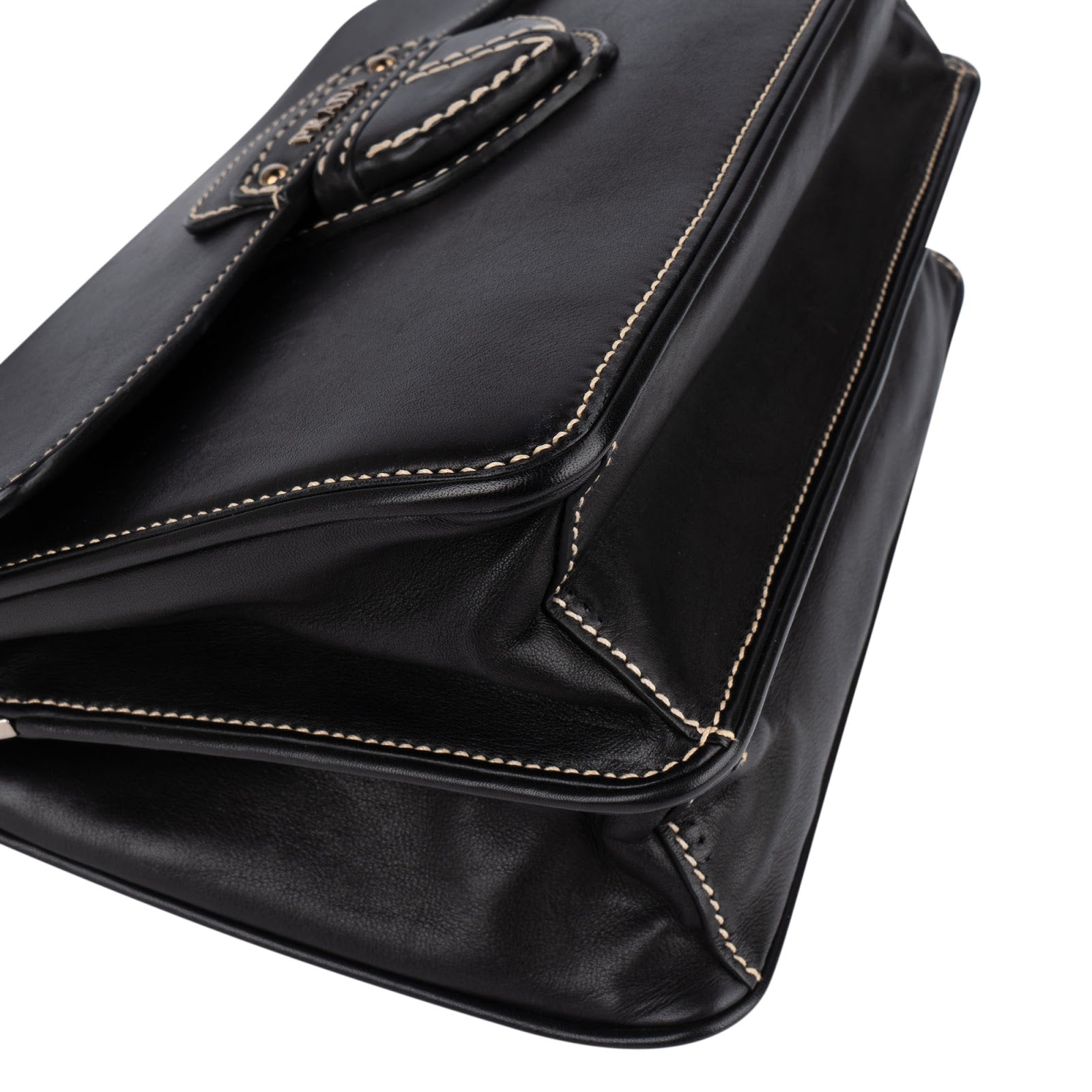 Prada Leather Contrast Stitch Flap Crossbody Bag