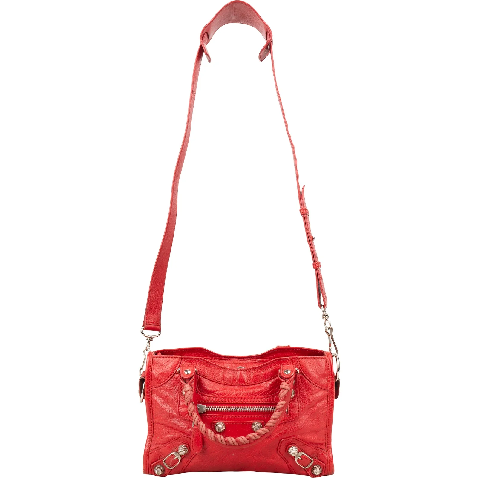 Balenciaga Red Leather Mini City Handbag