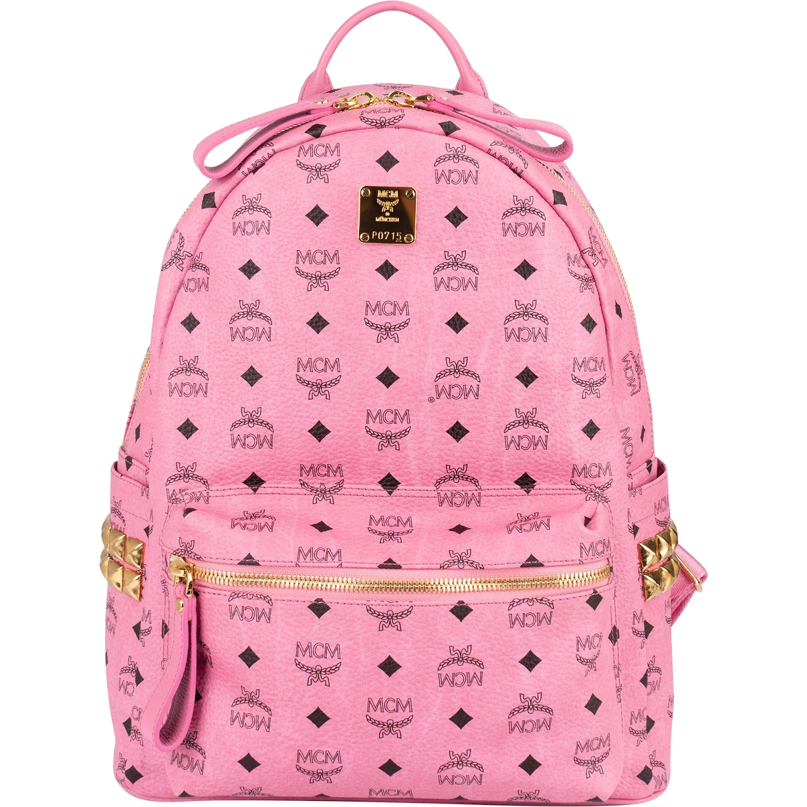 MCM Monogram Visetos Pink Stark Studded Backpack