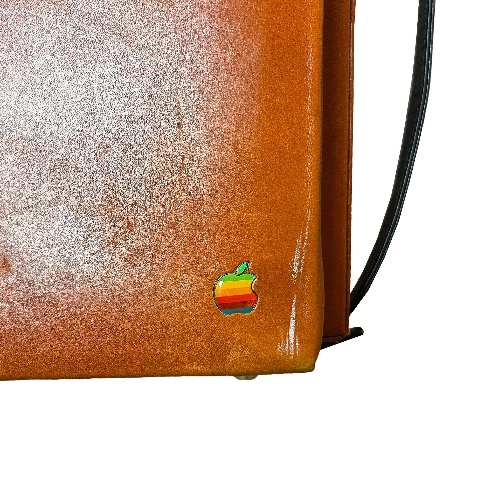 Vintage Apple Lederkoffer mit Regenbogenlogo