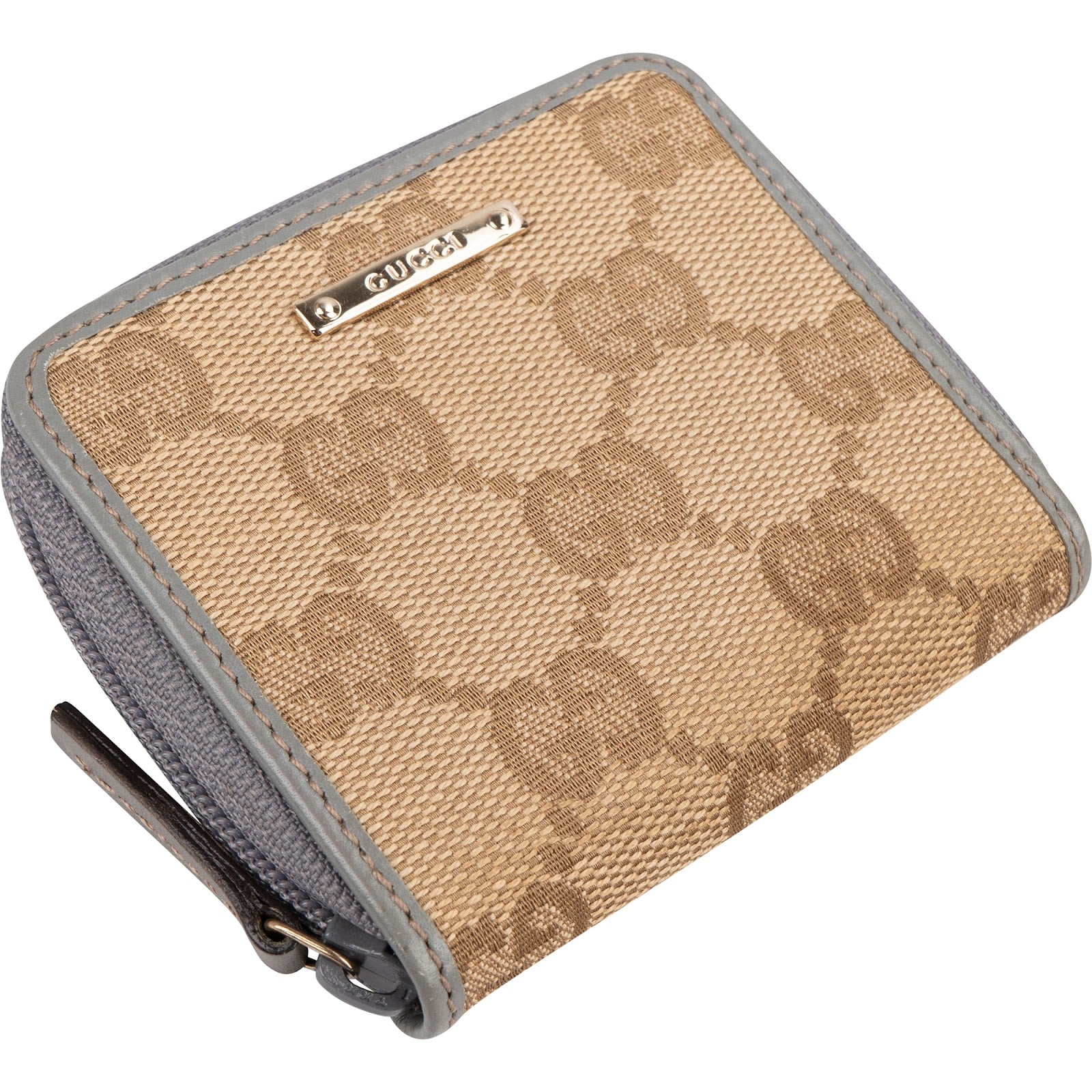 Portfel GUCCI z monogramem GG z płótna, zapinany na zamek błyskawiczny