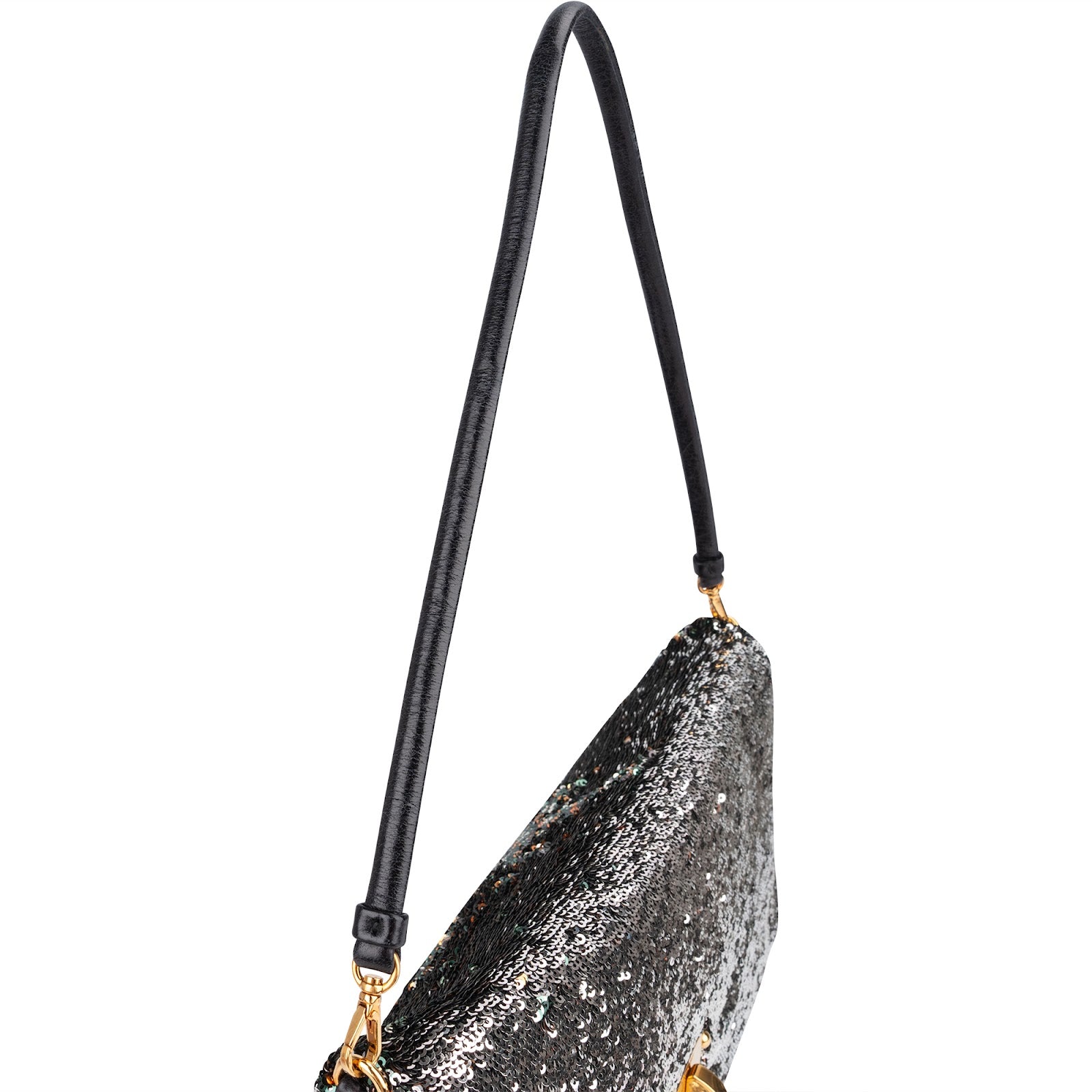 Torba na ramię Miu Miu Hobo z klapką, dwukolorowa, z cekinami