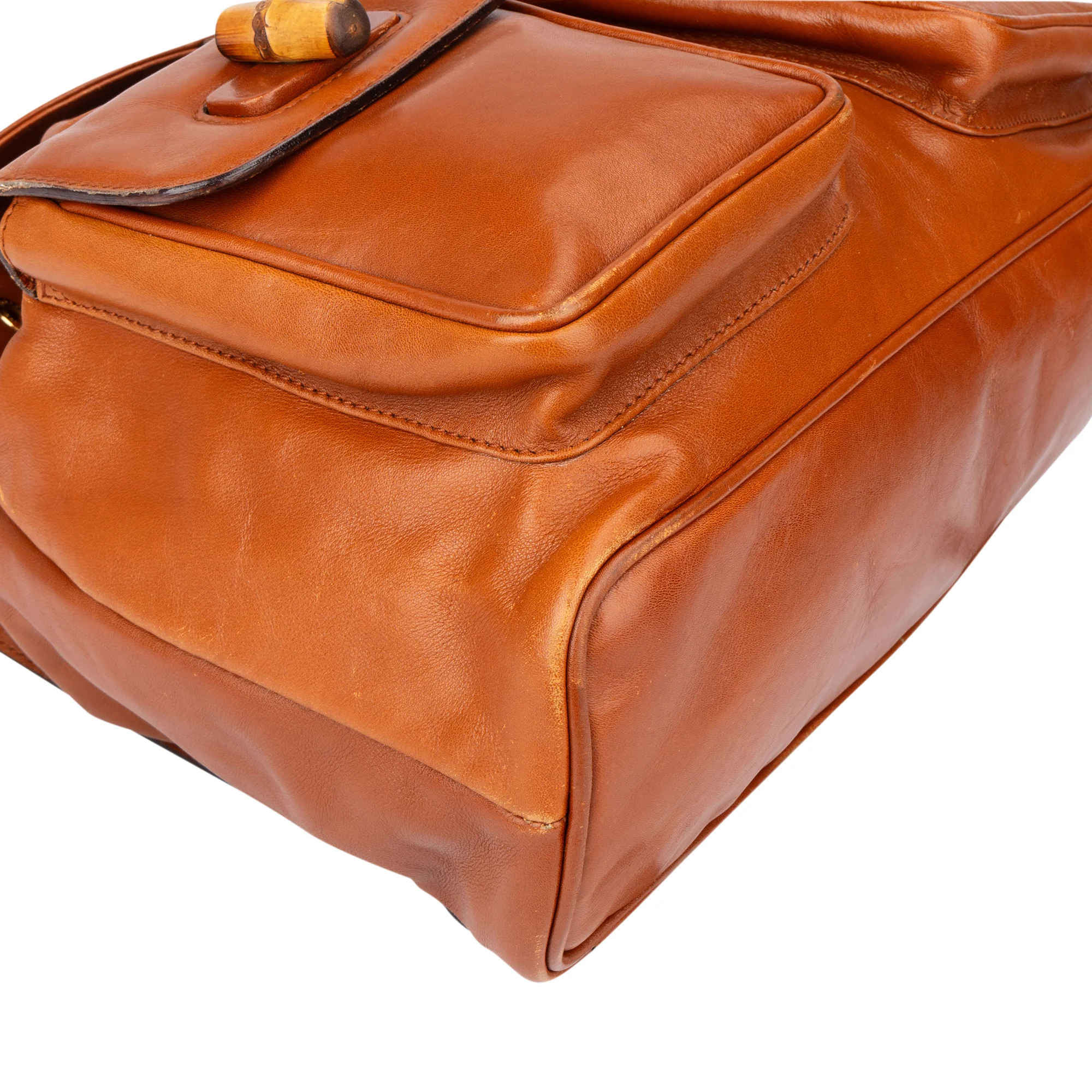 Gucci Brown Leather Bamboo Backpack