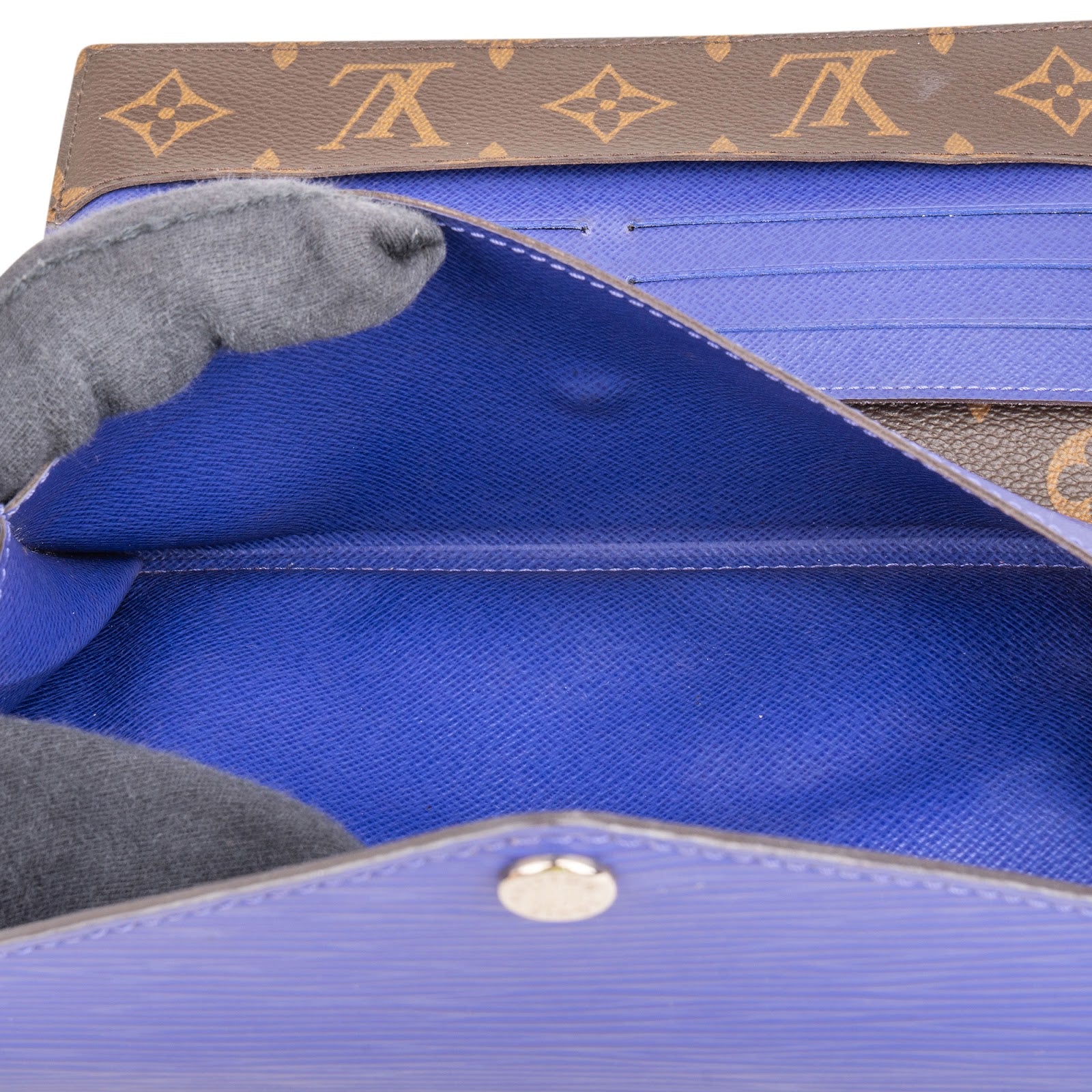 Louis Vuitton Blue Epi Leather Monogram Canvas Sarah Wallet