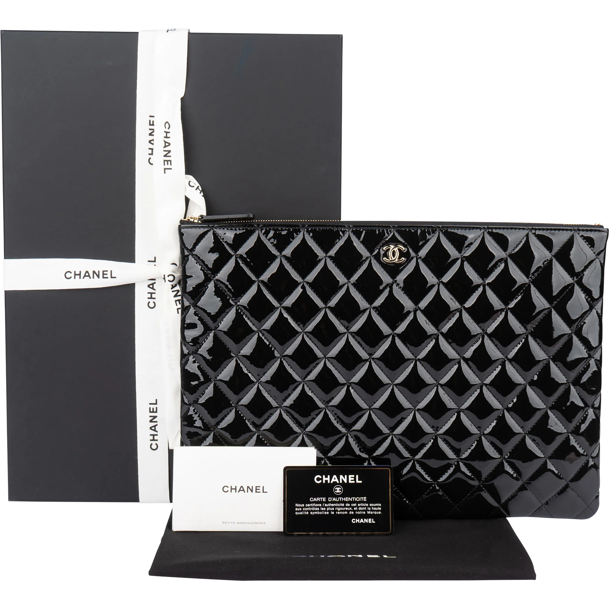 Chanel Quilted Patent Leather CC Clutch