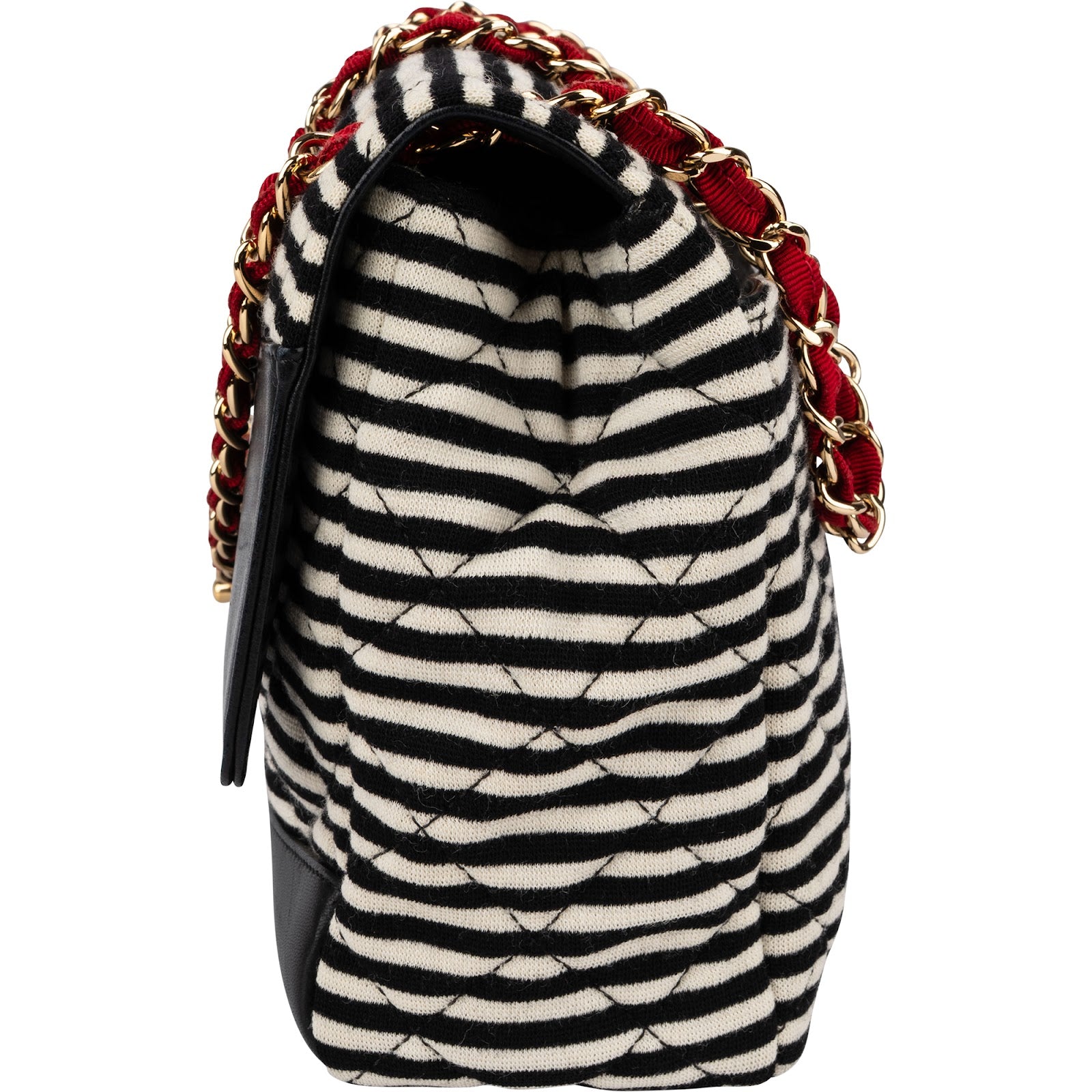 Chanel - Striped Cotton Single Flap Shoulder Bag