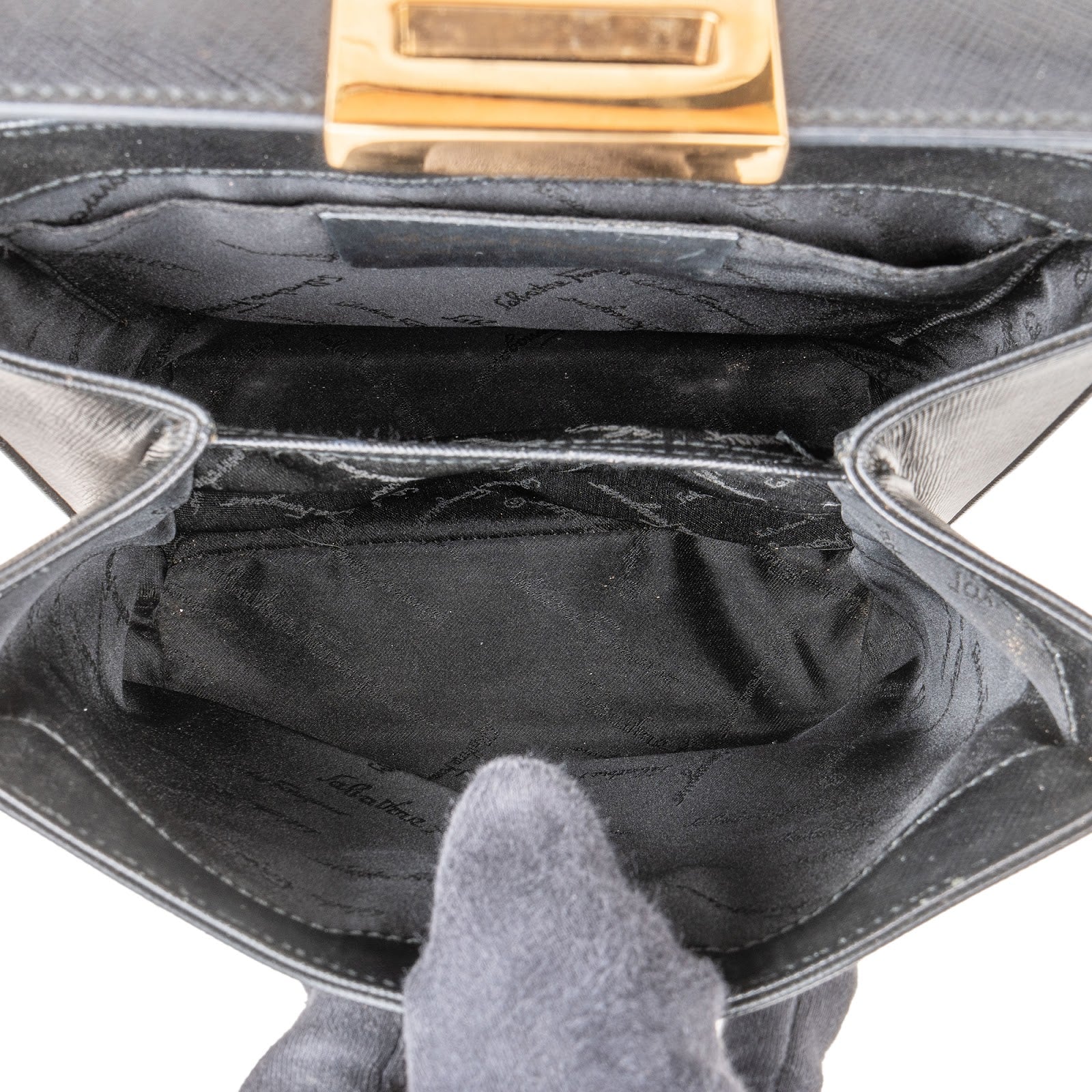 Salvatore Ferragamo Black Saffiano Leather Gancini Handbag
