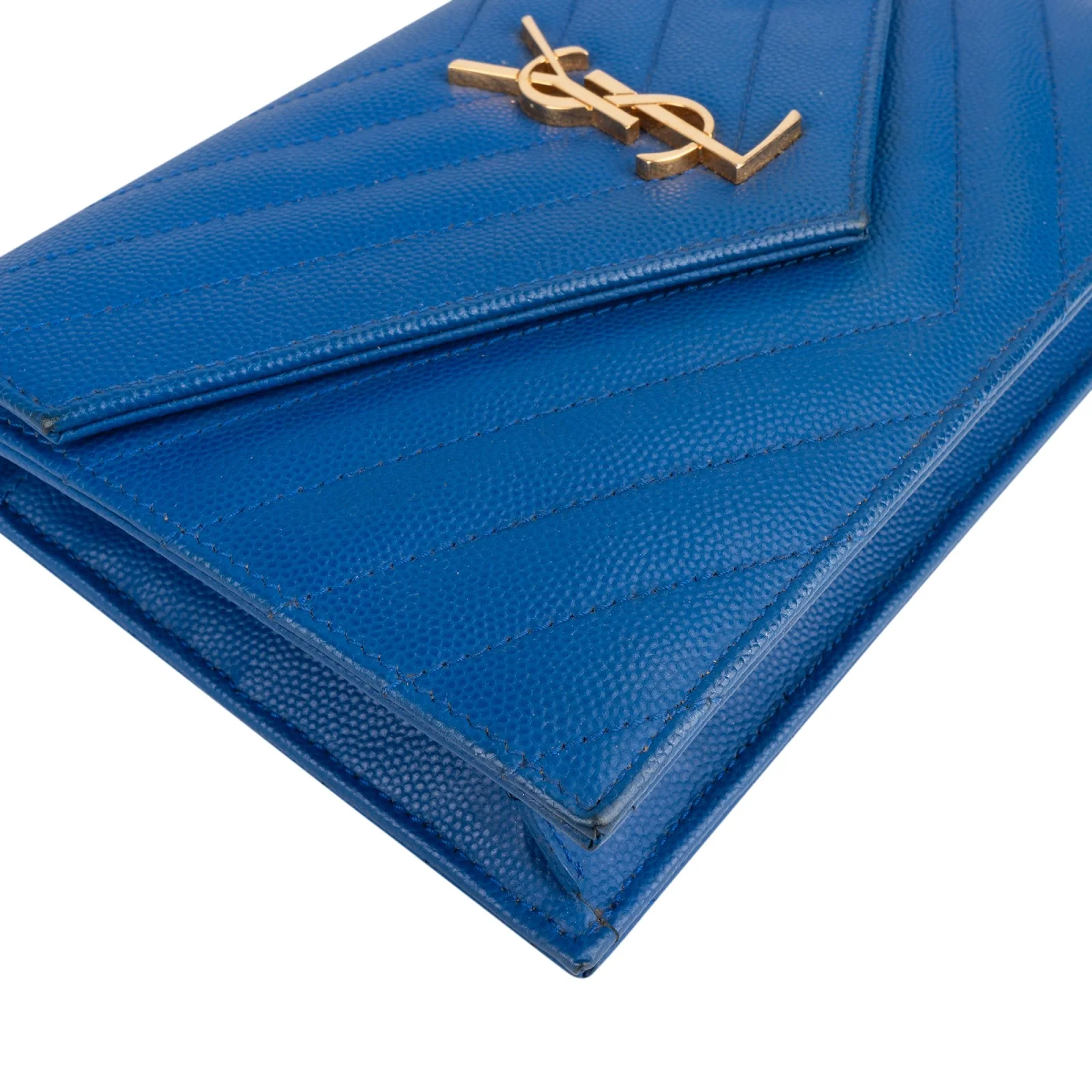 Saint Laurent Chevron Grain de Poudre Wallet On Chain Crossbody Bag