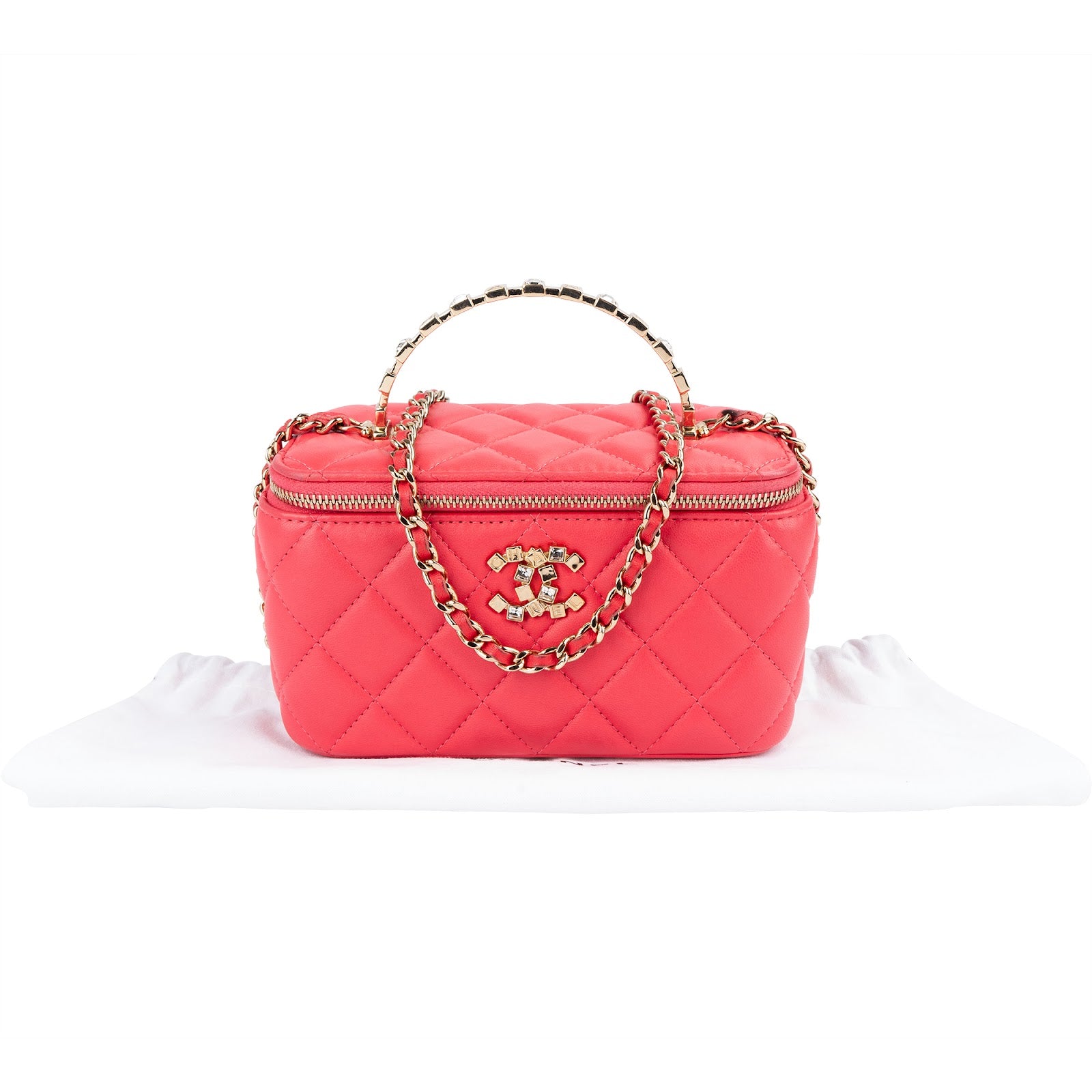 Chanel Quilted Lambskin Crystal Emblem CC Vanity Case