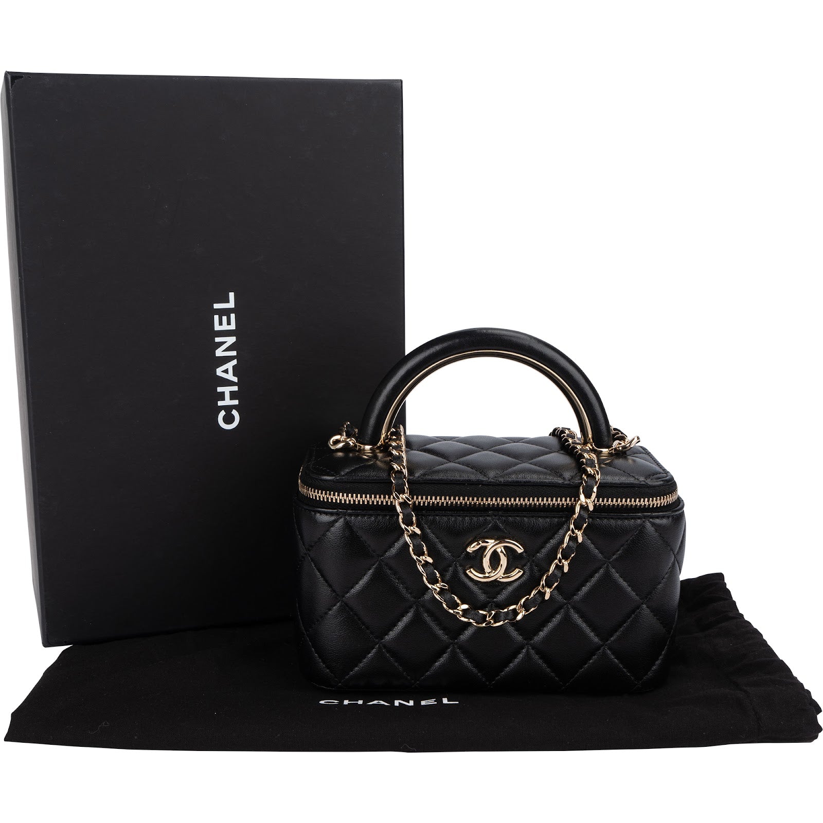 Chanel Quilted Lambskin Vanity Case Crossbody Handbag