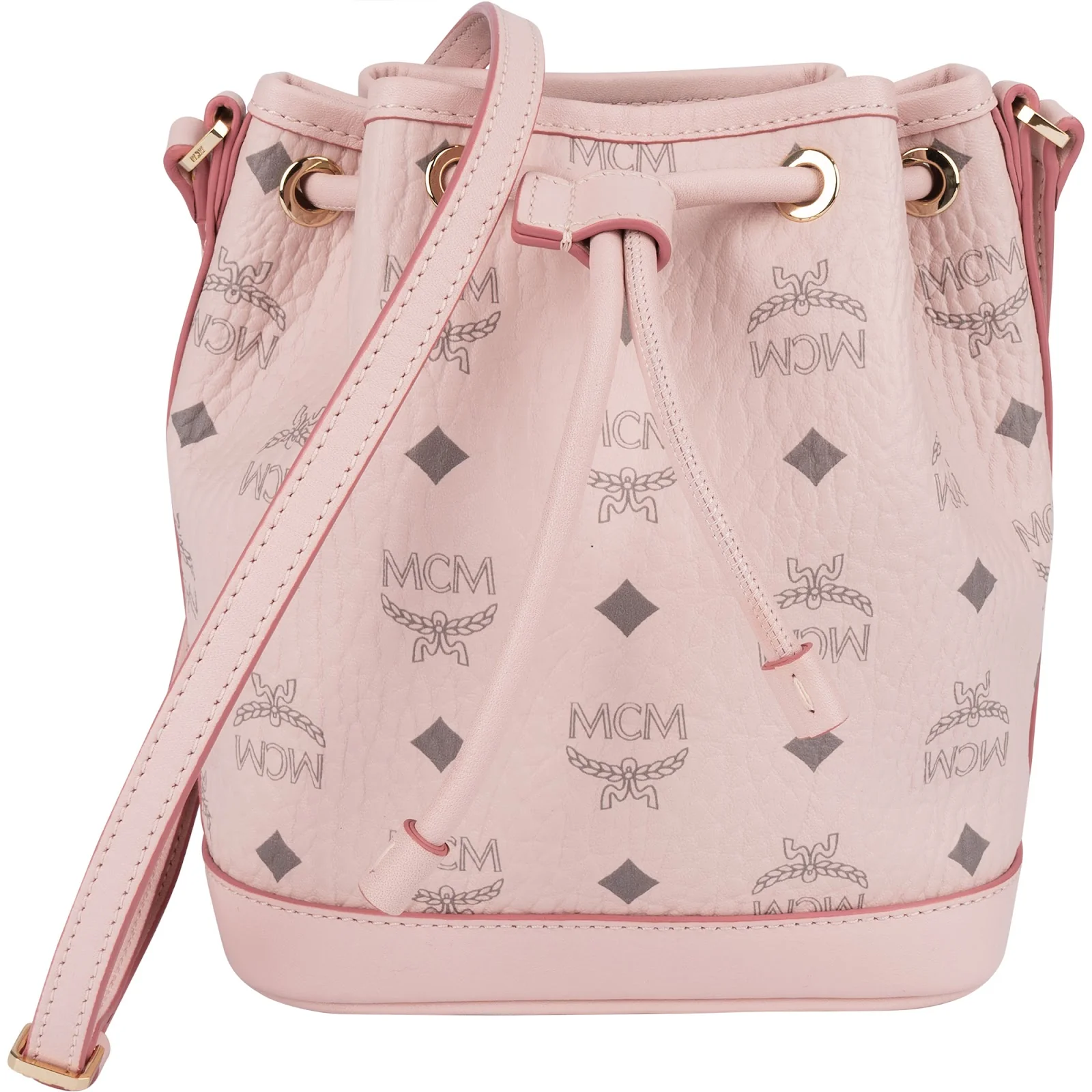 MCM Pink Monogram Visetos Mini Drawstring Crossbody Bag