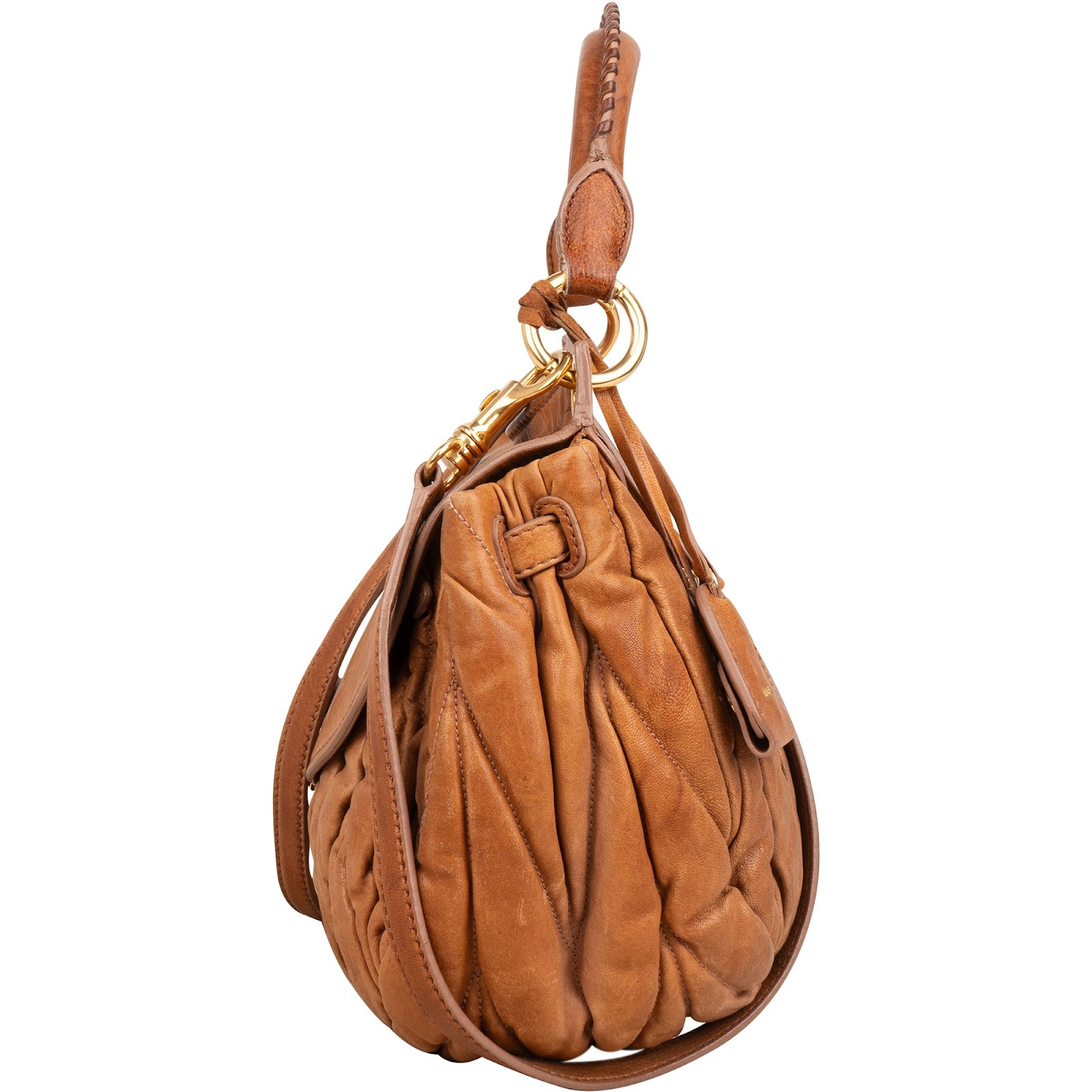 Miu Miu Brown Matelassé Leather Coffer City Handbag
