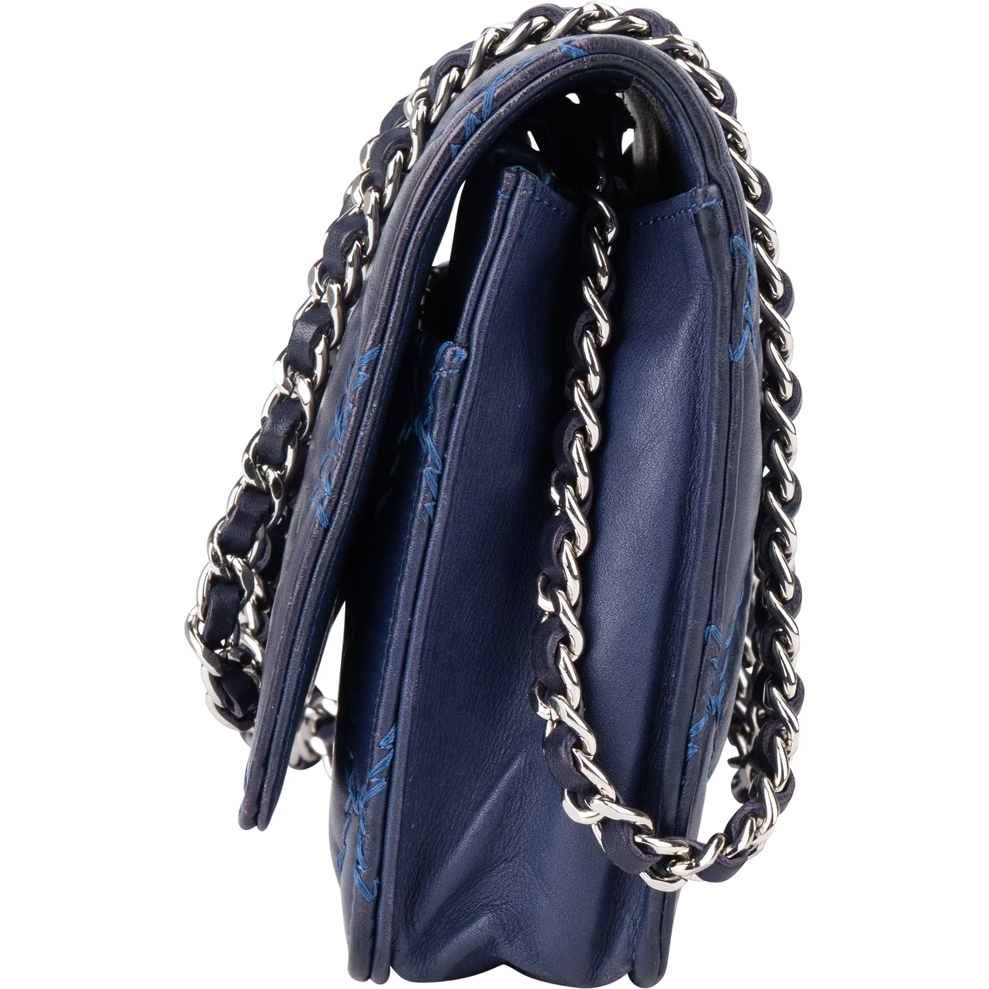 Chanel Bleu Quilted Stitch Lambskin Wallet On Chain Crossbody Bag