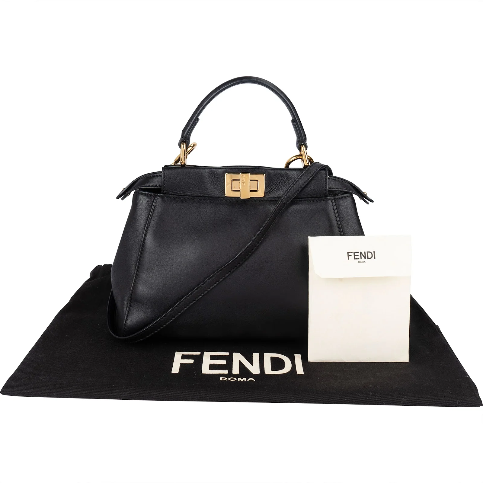 Fendi Black Leather Mini Peekaboo Handbag