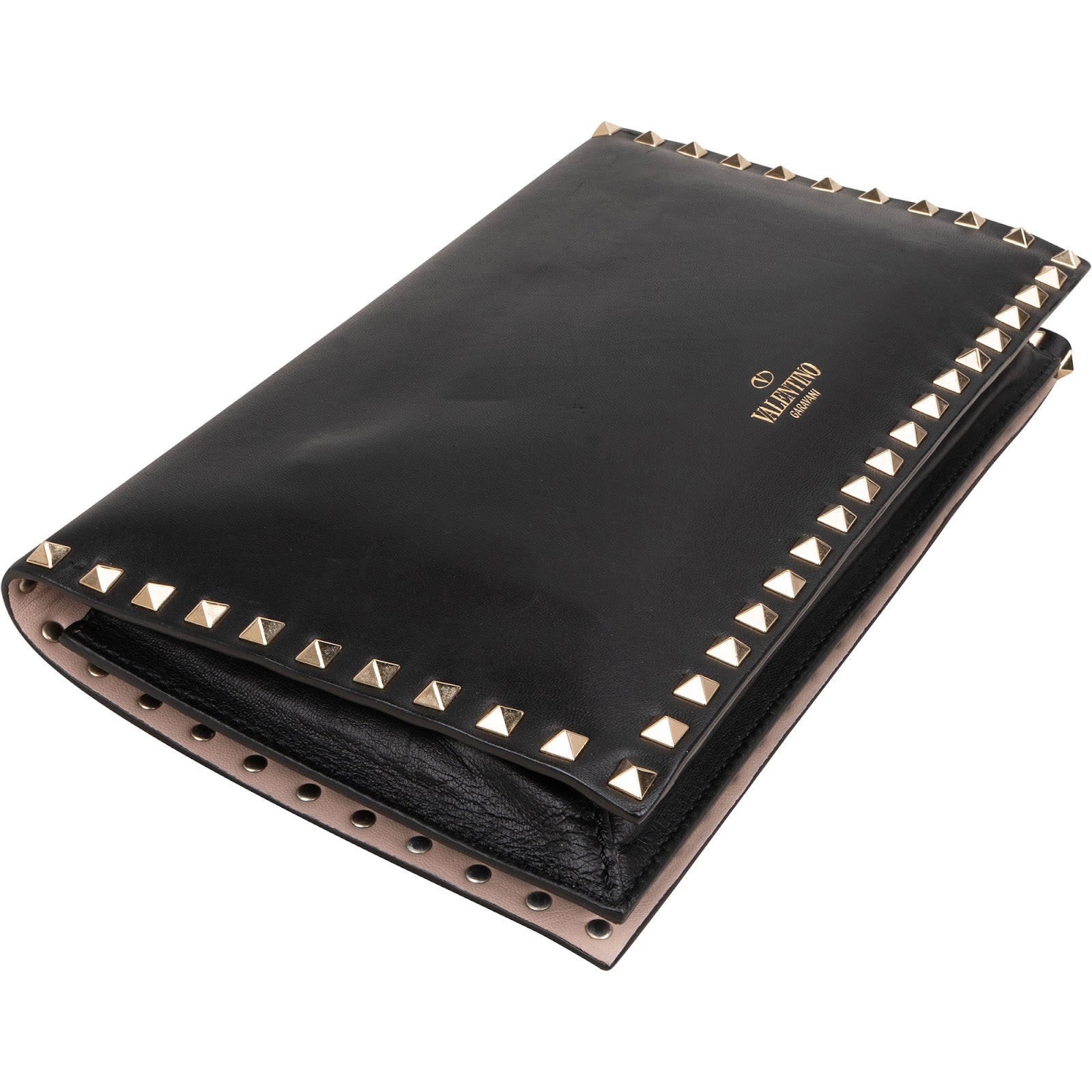 Valentino Garavani Black Leather Rockstud Flap Clutch