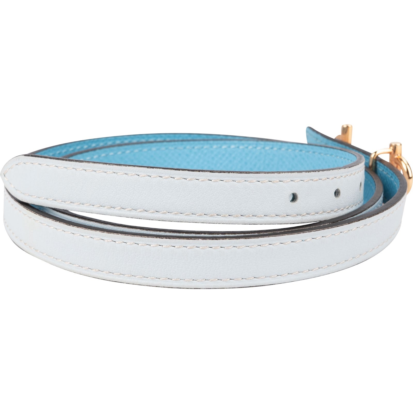 Hermès Reversible Blue Leather Gamma H Skinny Belt (70)