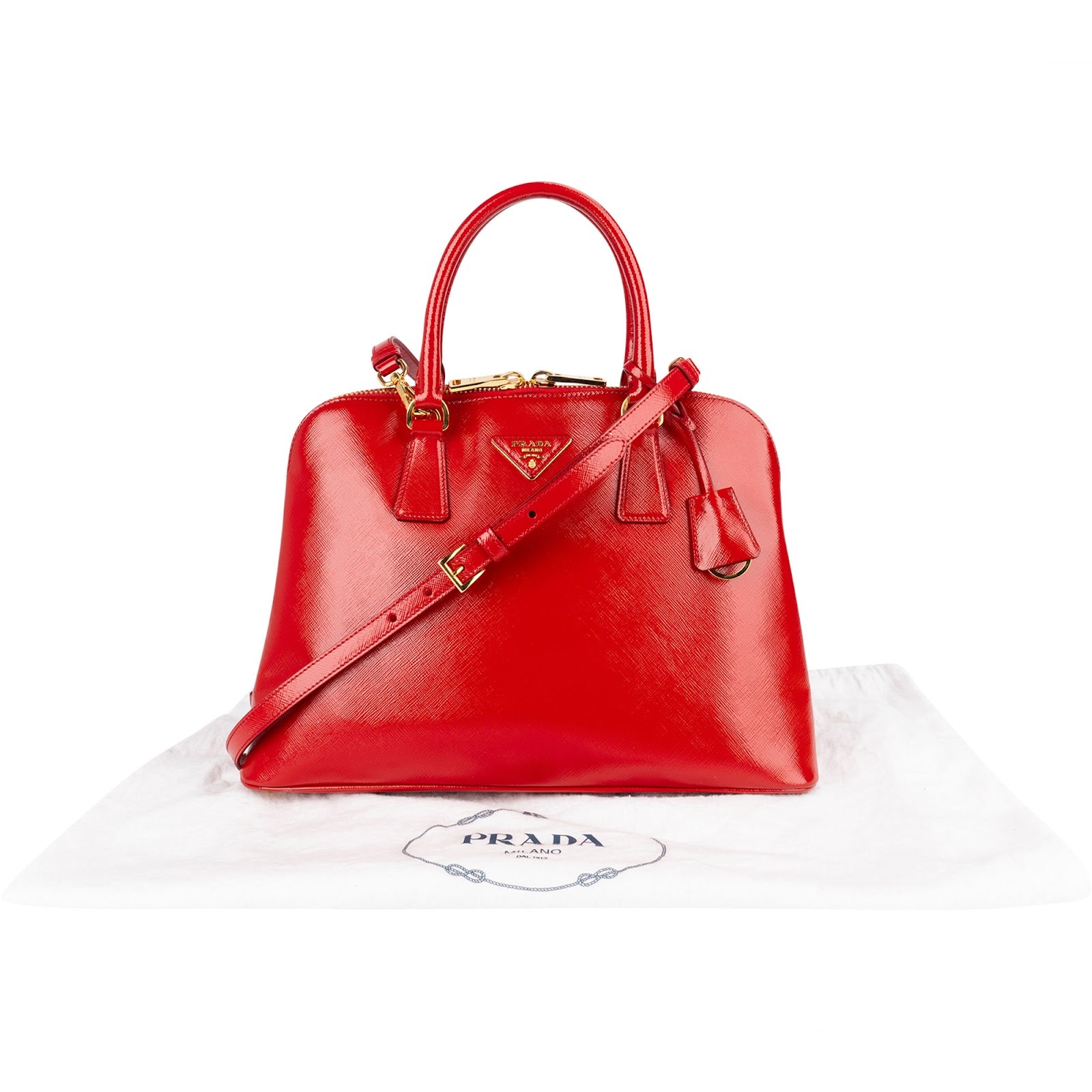 Prada Patent Saffiano Vernice Promenade Handbag