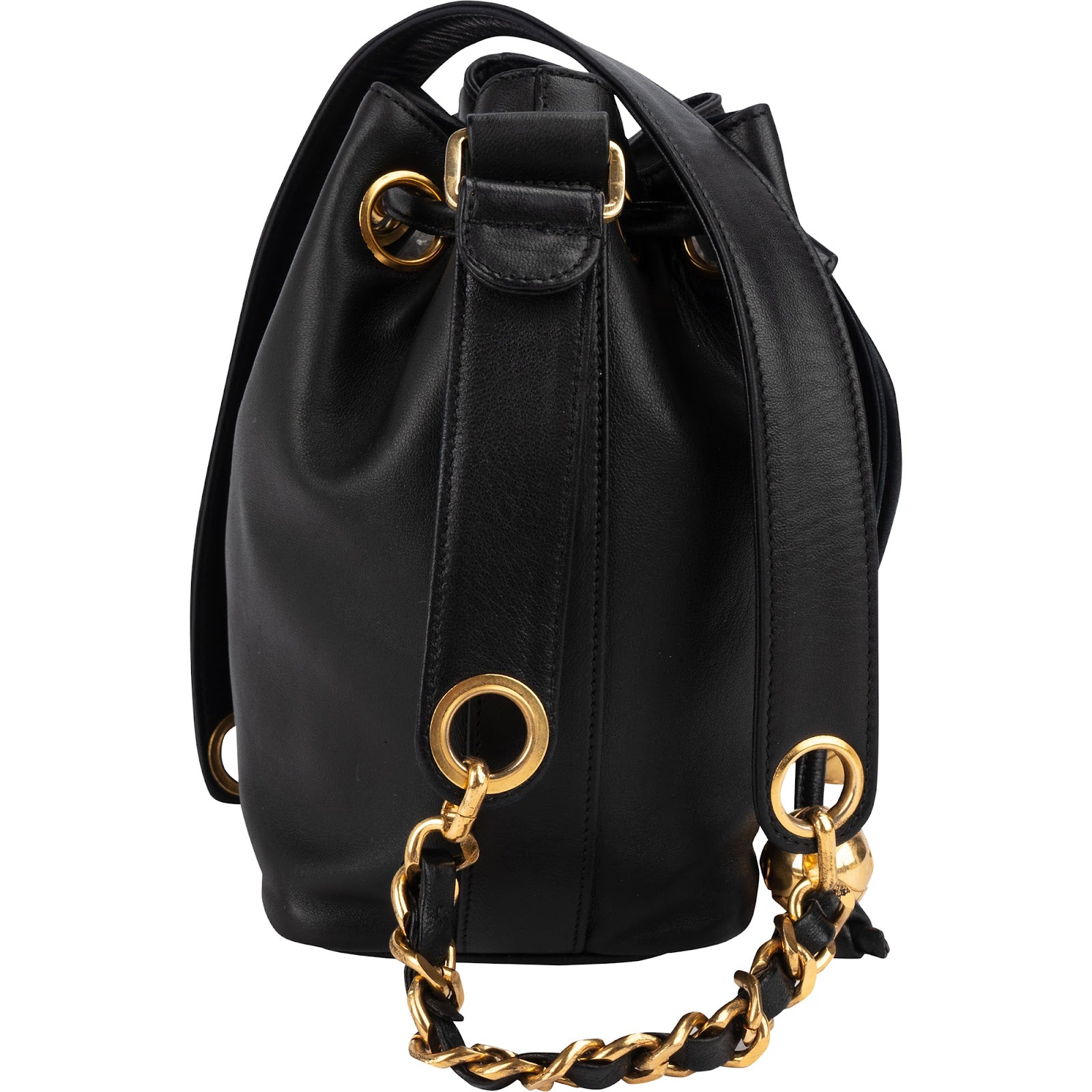 Chanel Lambskin Drawstring CC Bucket Crossbody Bag