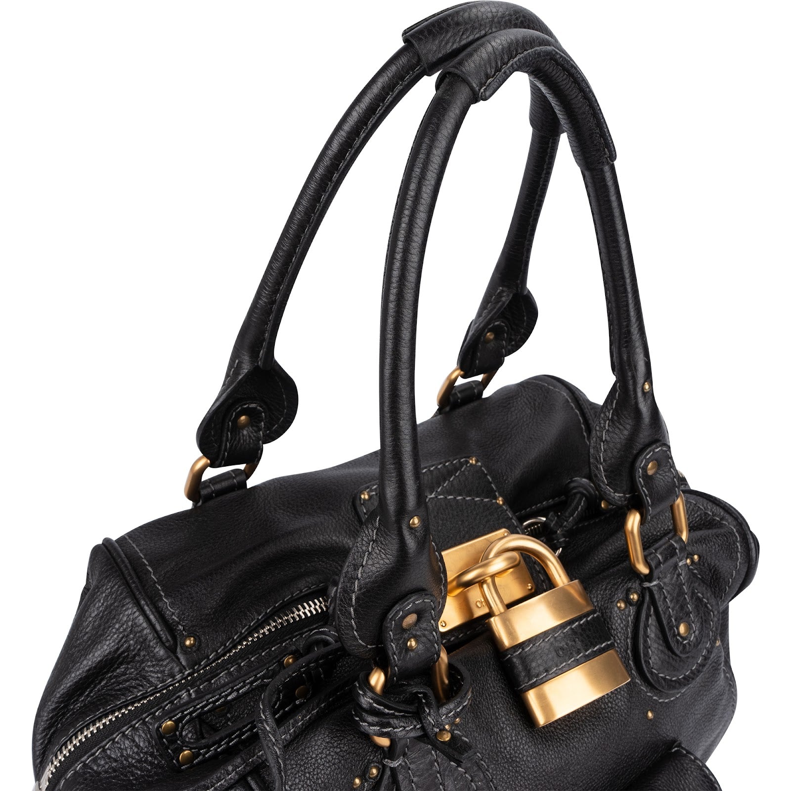Chloé Pebbled Leather Studded Paddington Satchel Handbag