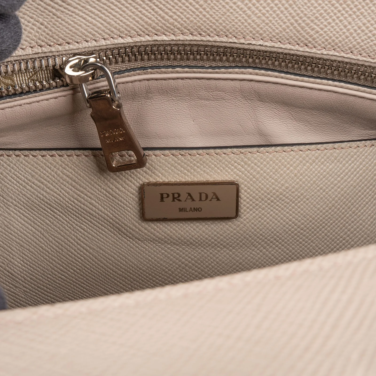 Prada Grey Saffiano Leather Turnlock Double Handbag