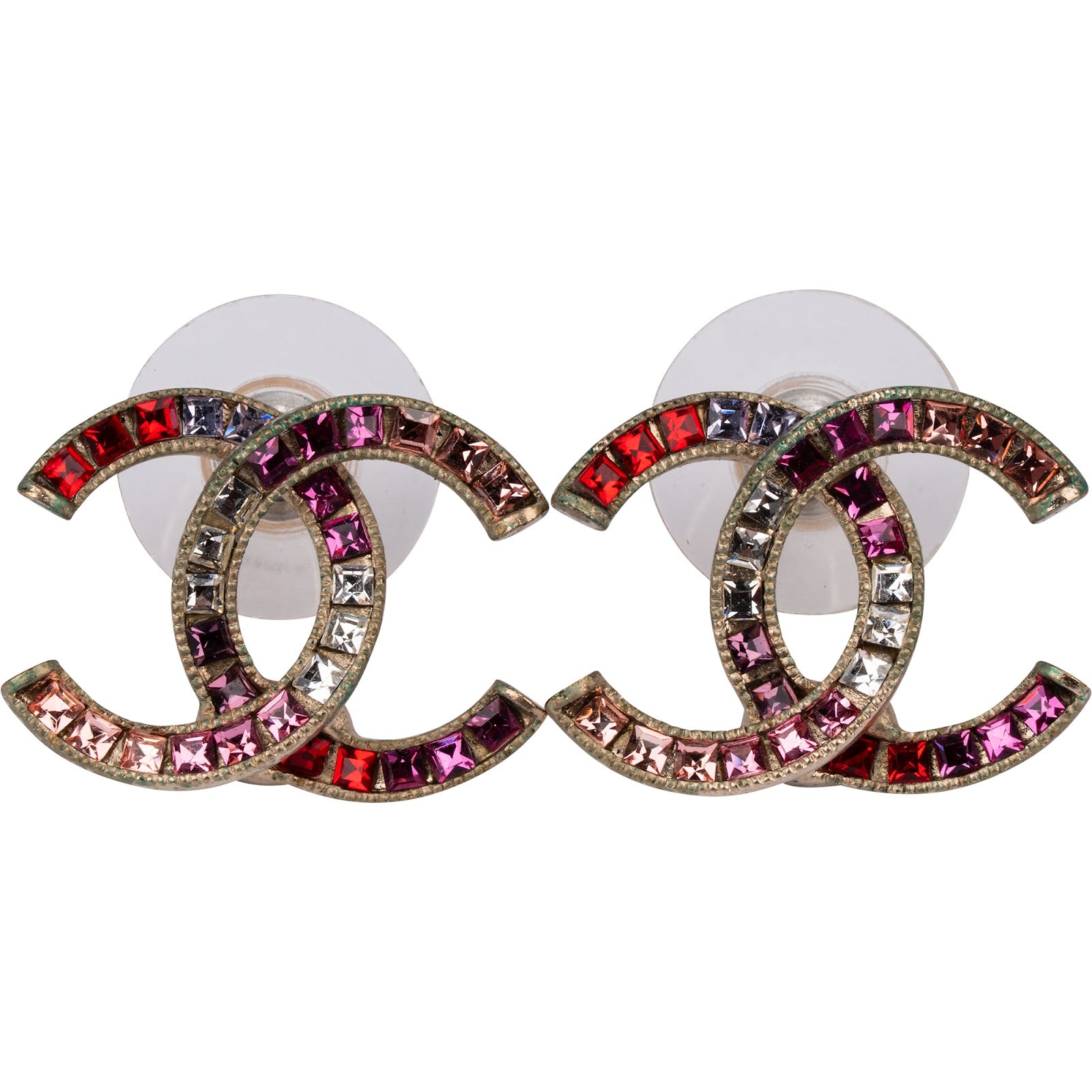 Chanel - Multicolor Crystal CC Stud Earrings