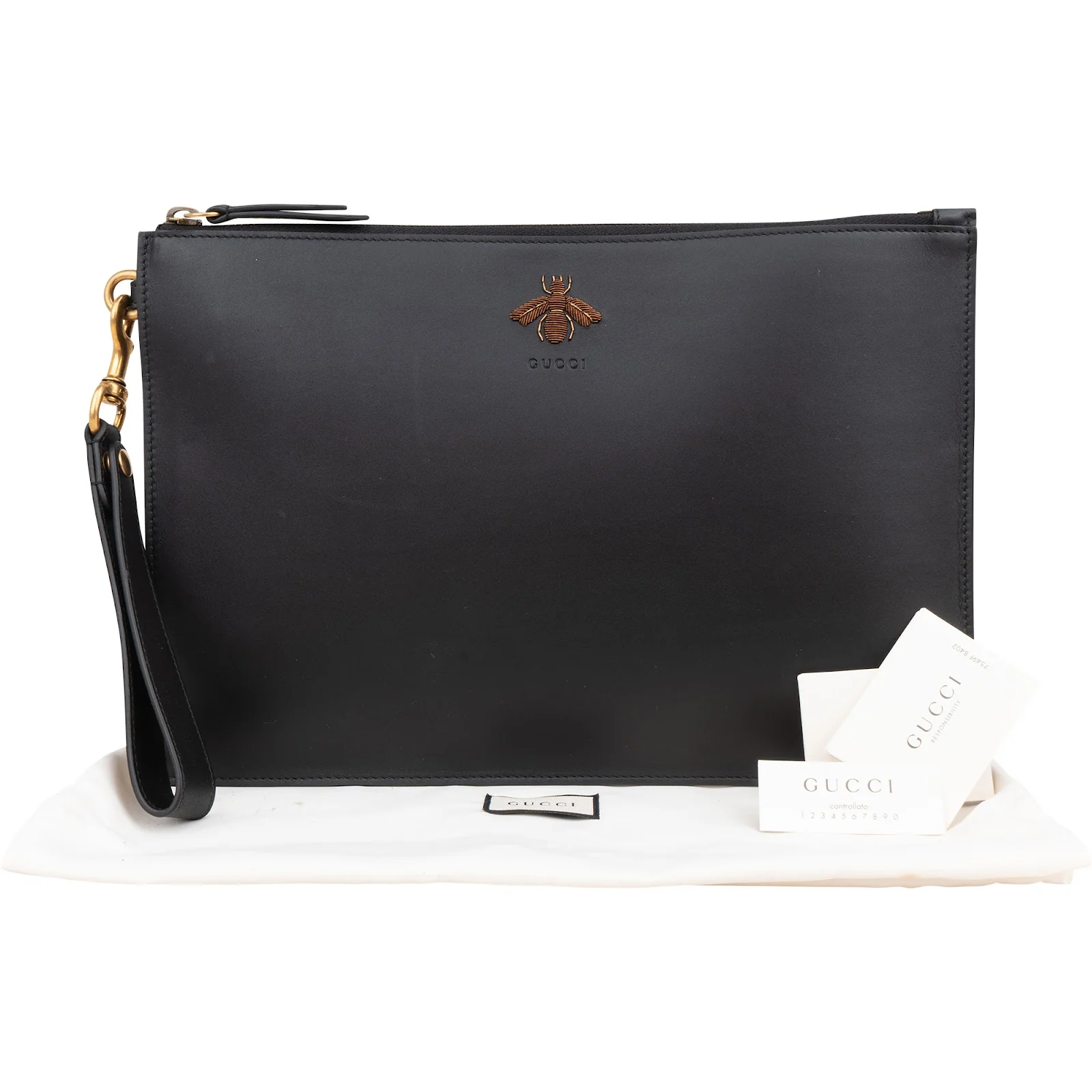 Gucci Black Leather Bee Clutch