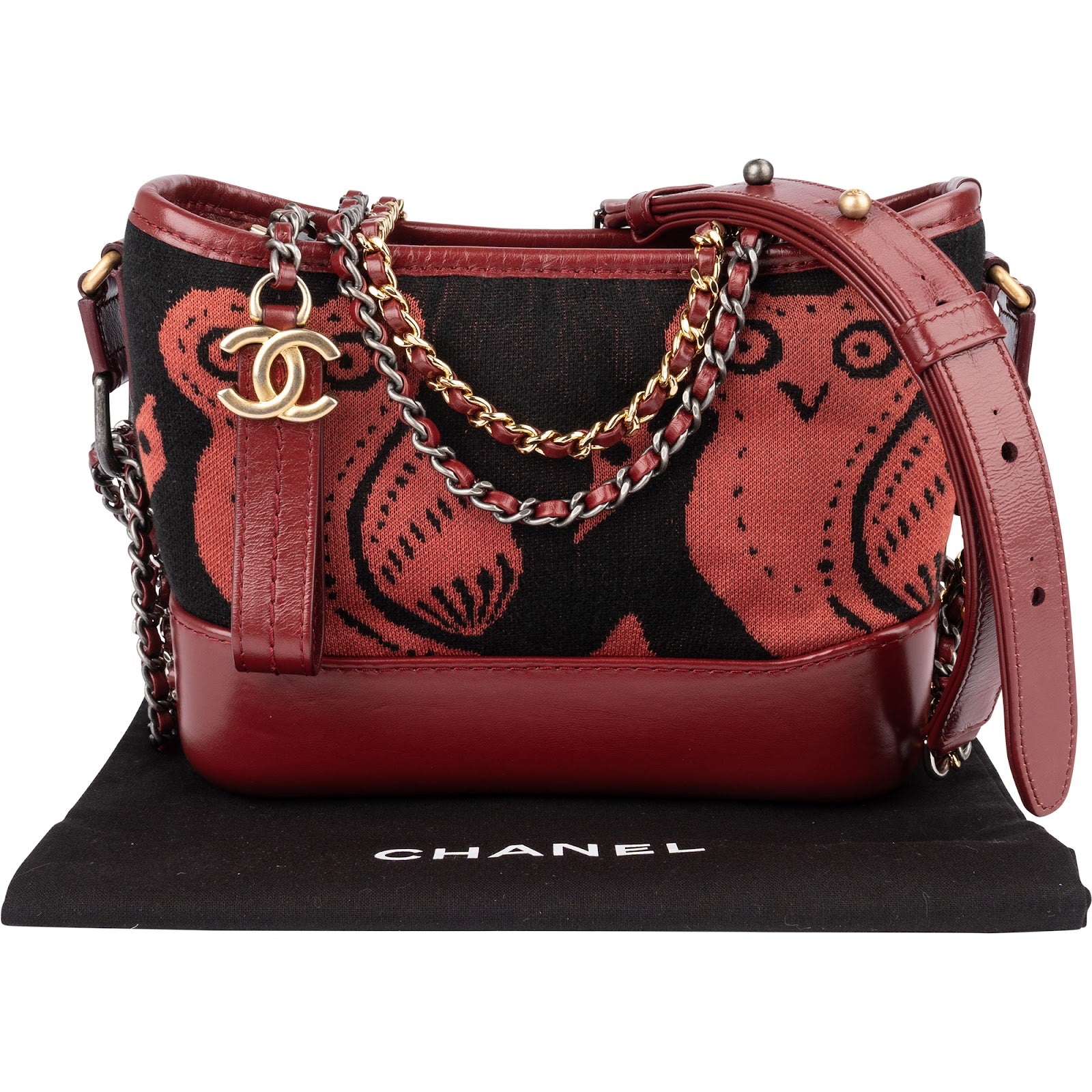 Chanel Owl Motif Wool & Calfskin Gabrielle Bicolor Chain Small Crossbody Bag