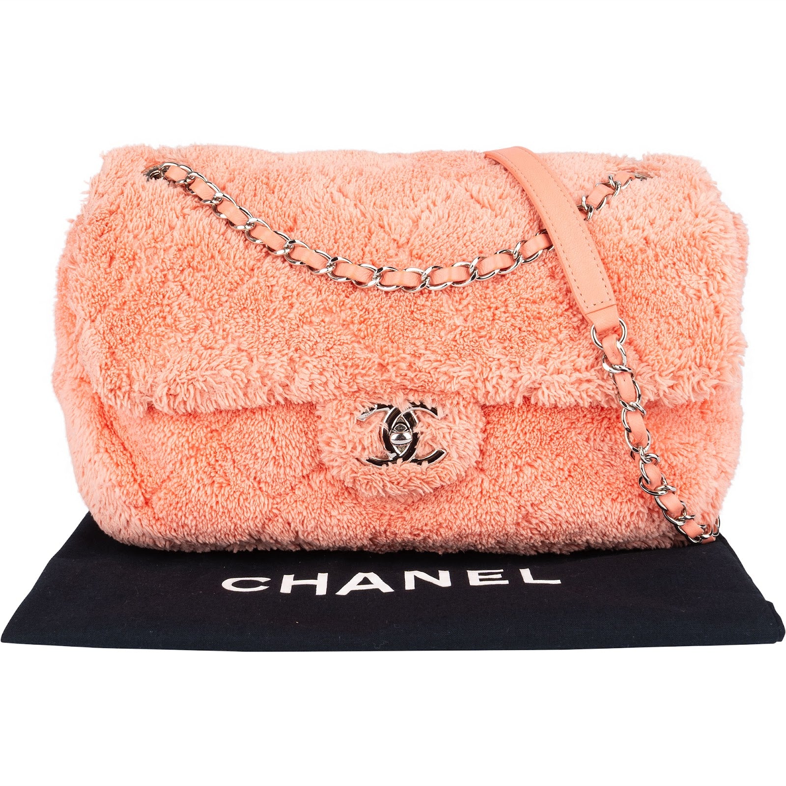 Chanel Pink Terry Cloth Coco Single Flap Shoulder Bag