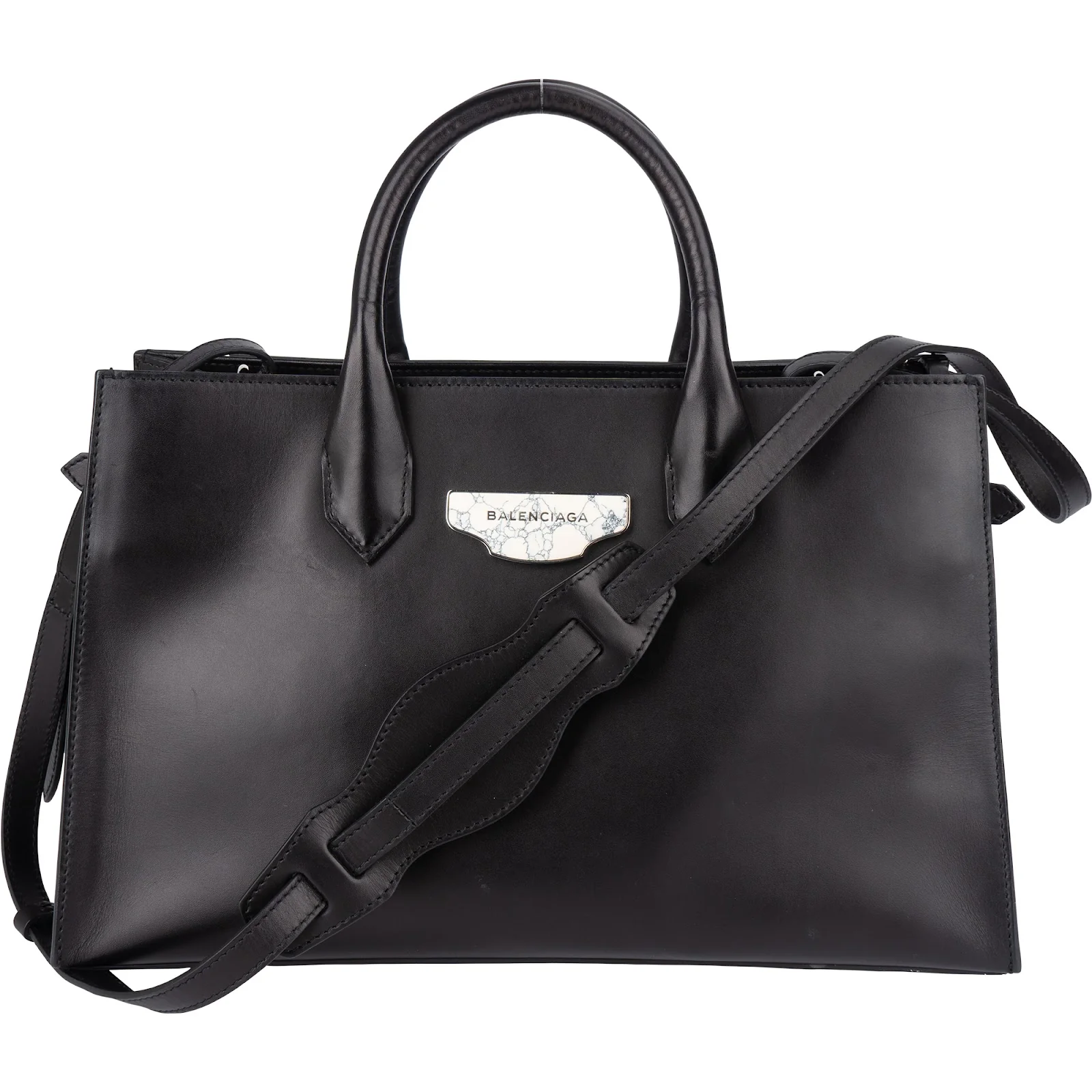 Balenciaga Black Leather Marble Padlock Tote Shoulder Bag