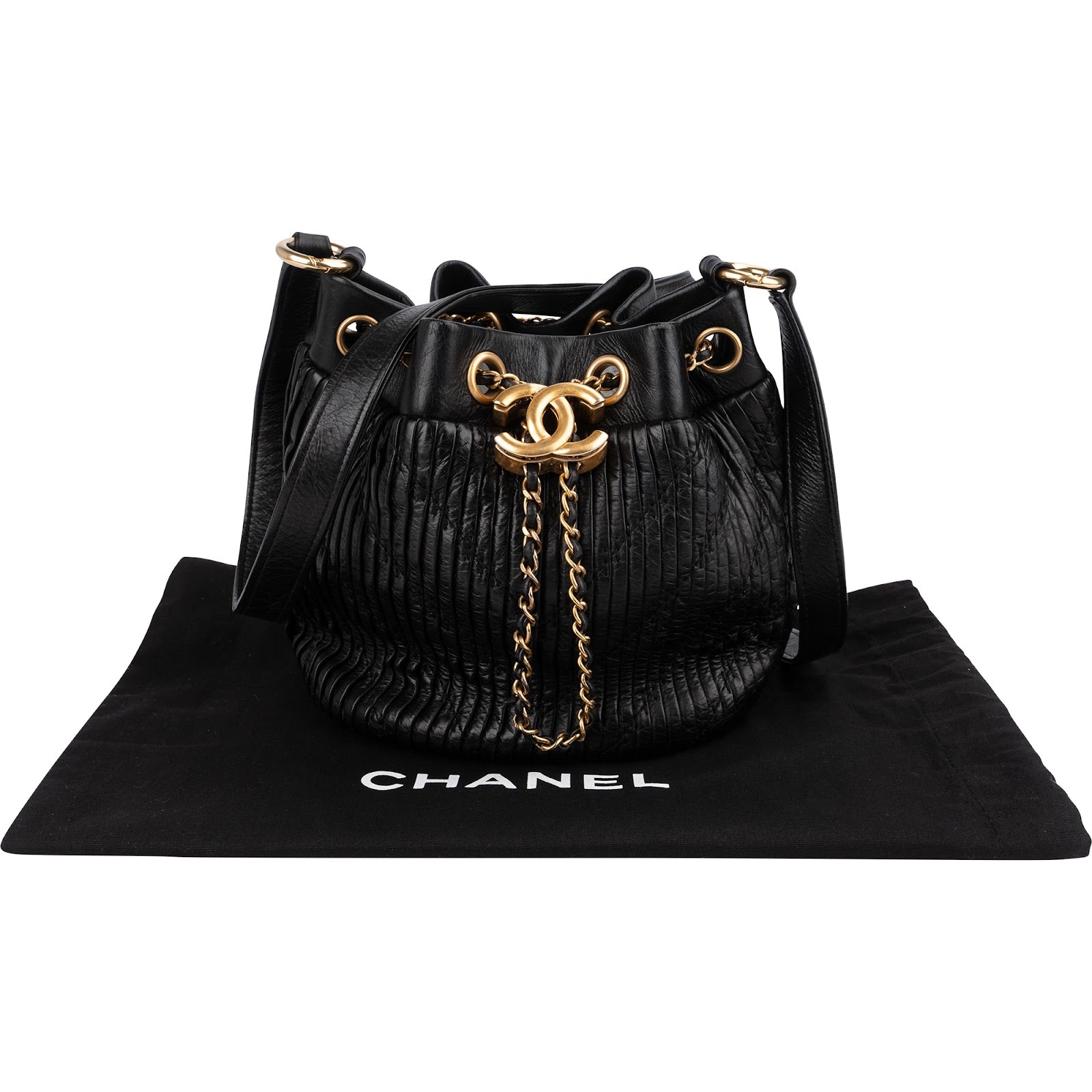 Chanel Pleated Calfskin Small Coco Pleats Drawstring Bucket Crossbody Bag
