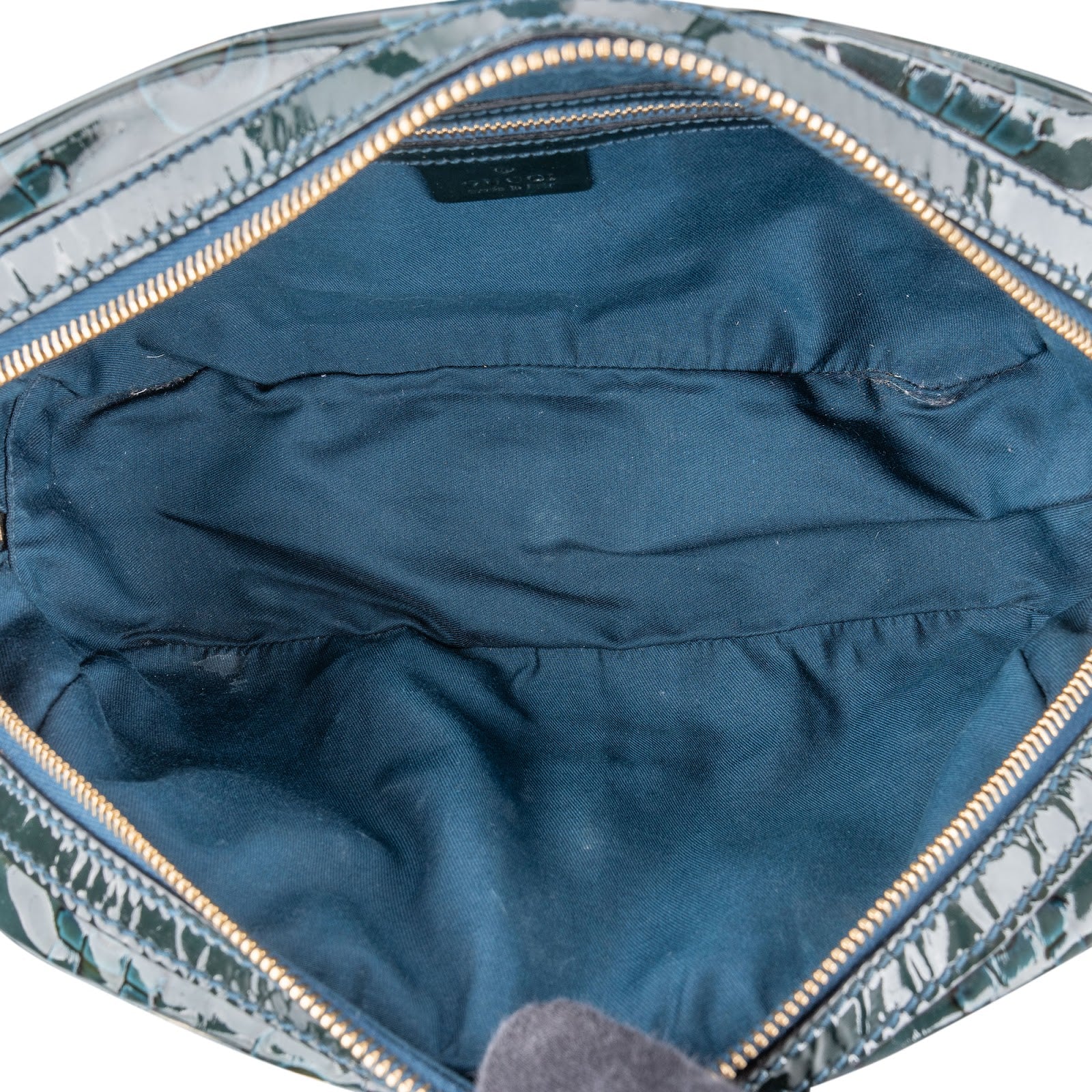 Gucci Monogram Patent Leather Horsebit Boston Bag