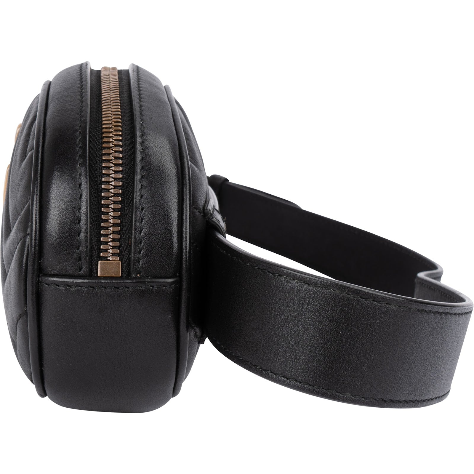 Gucci Black Matelassé Leather GG Marmont Belt Bag