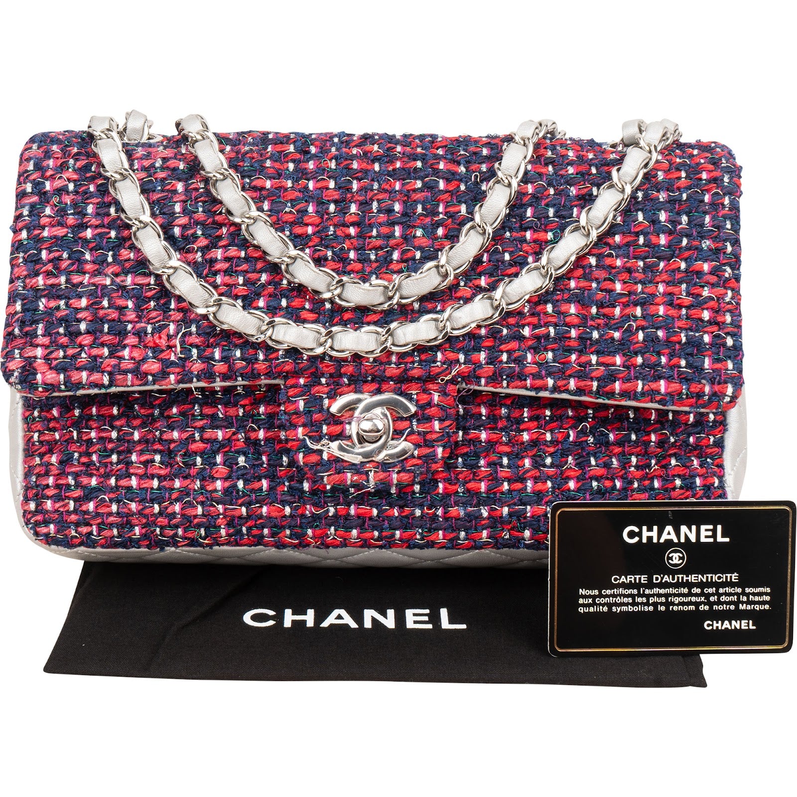 Chanel Quilted Multicolor Tweed and Lambskin Medium Double Flap Shoulder Bag