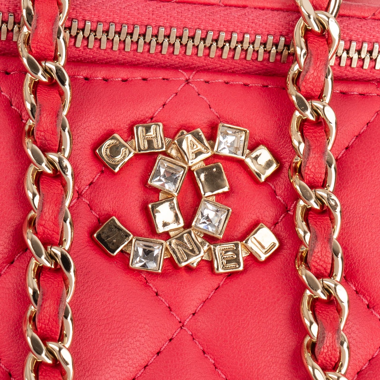 Chanel Quilted Lambskin Crystal Emblem CC Vanity Case