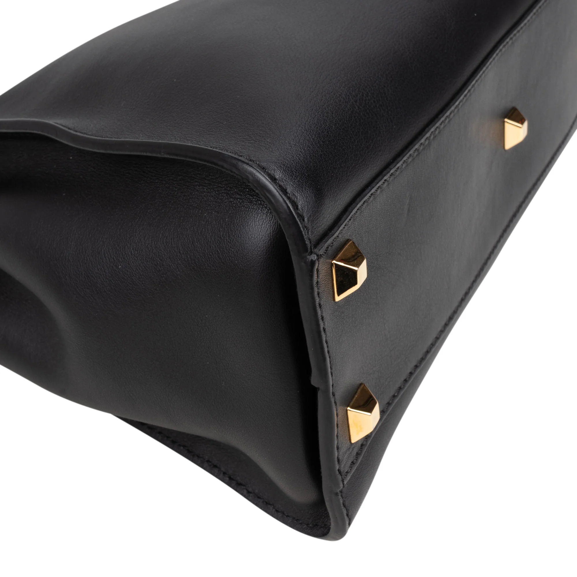 Fendi Noir Leather Gold Edition Spikes Peekaboo Handbag