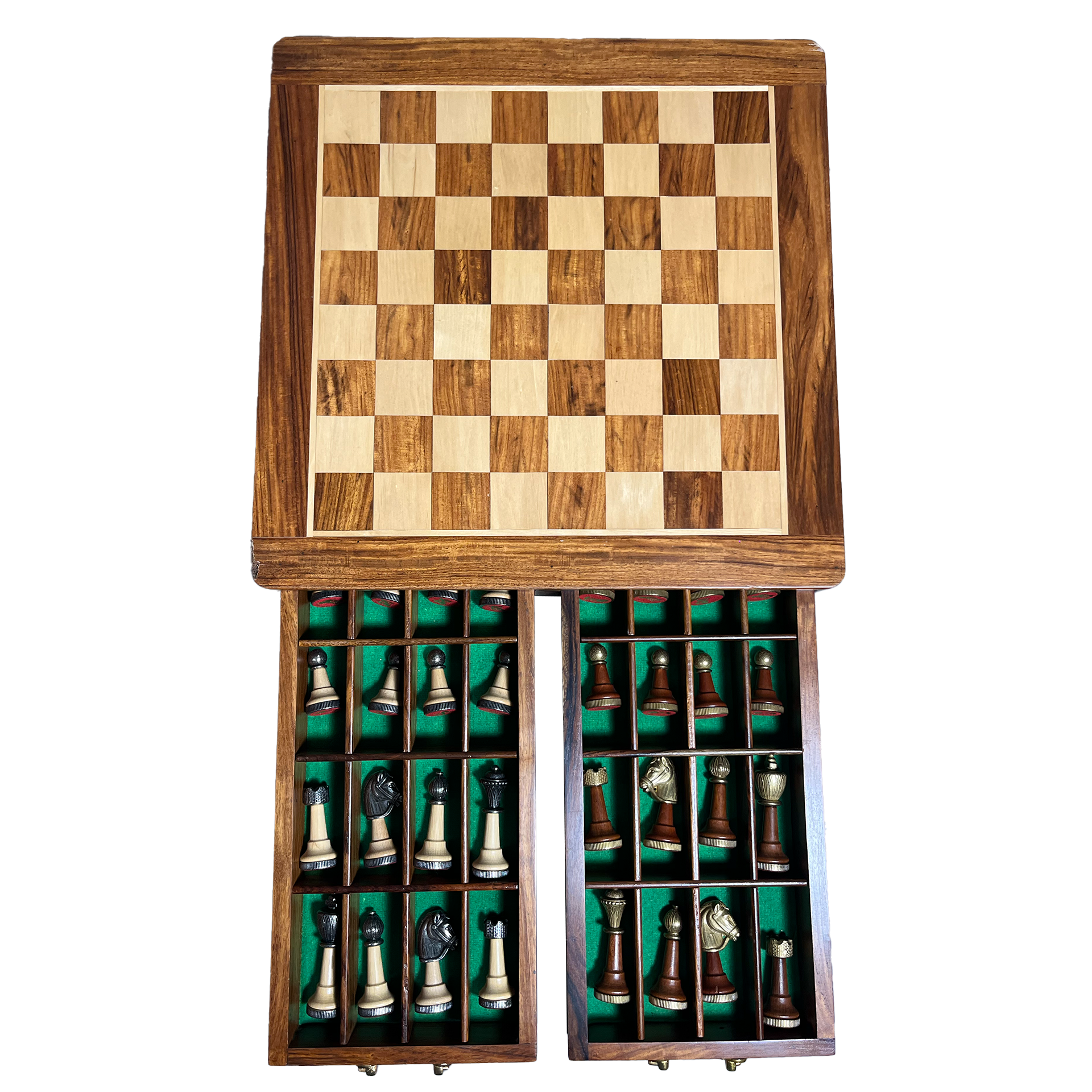 Schachspiel - Holz, Messing und Silber plattiert