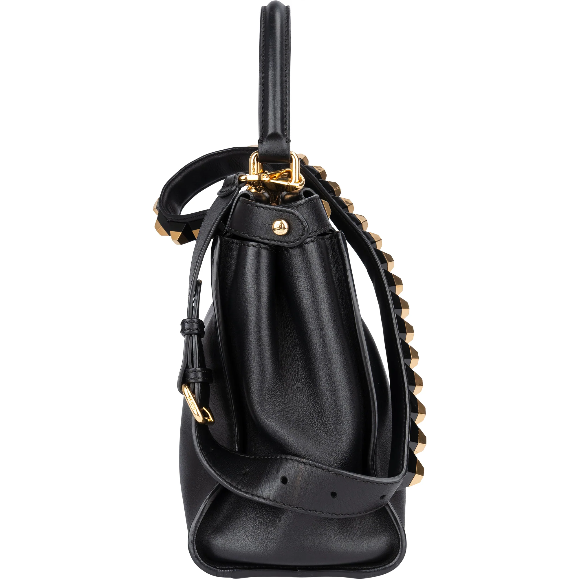 Fendi Noir Leather Gold Edition Spikes Peekaboo Handbag