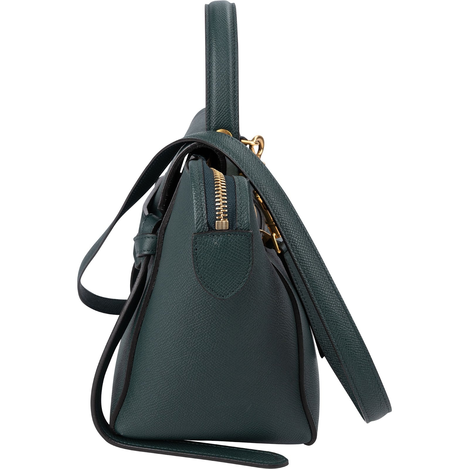 Celine Dark Green Grained Calfskin Belt Nano Handbag