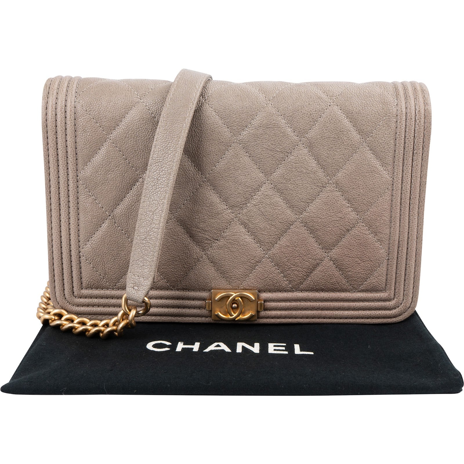 Chanel Quilted Caviar Leather Boy Wallet On Chain Crossbody Bag