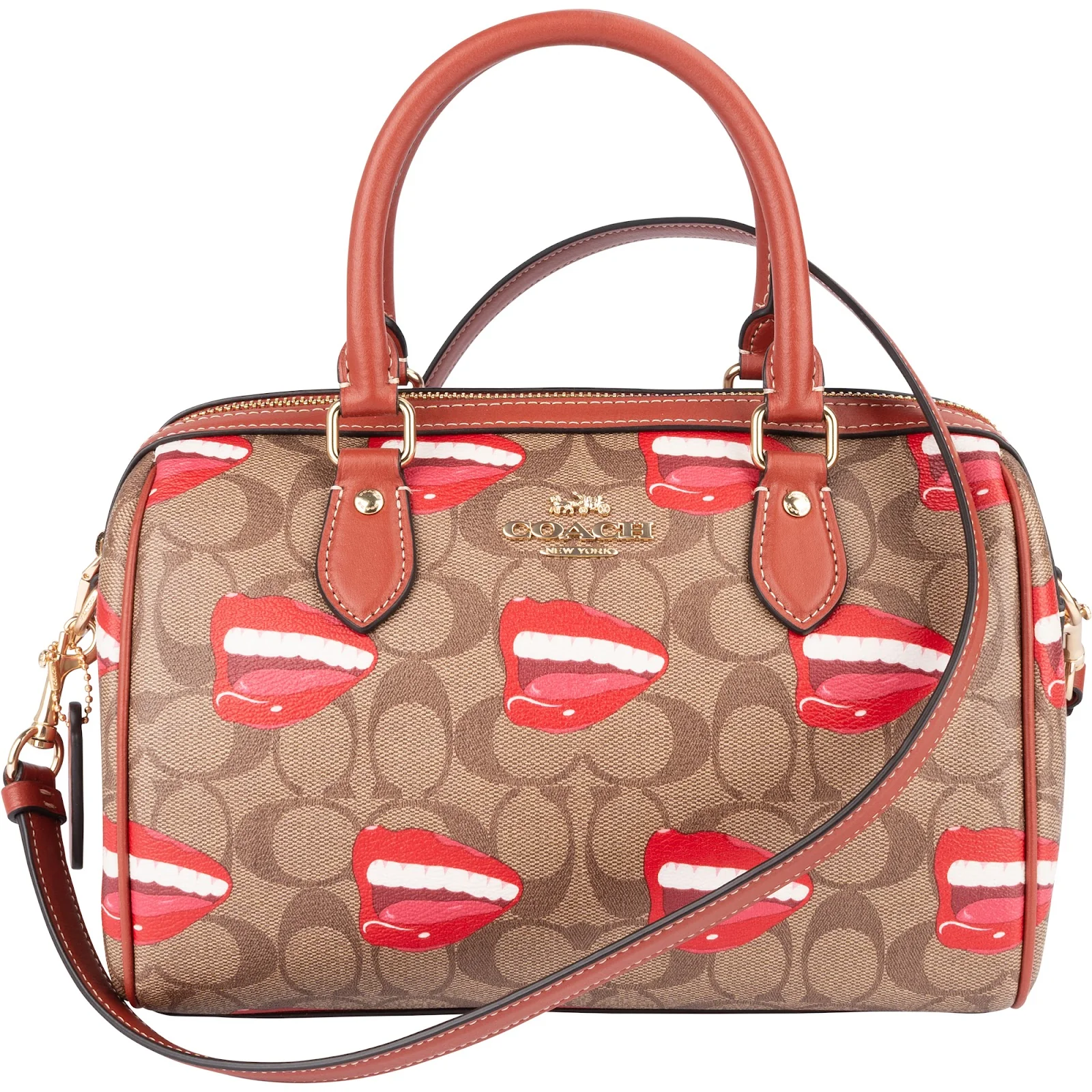 Coach Monogram Tom Wesselmann Lip Print Rowan Satchel Handbag