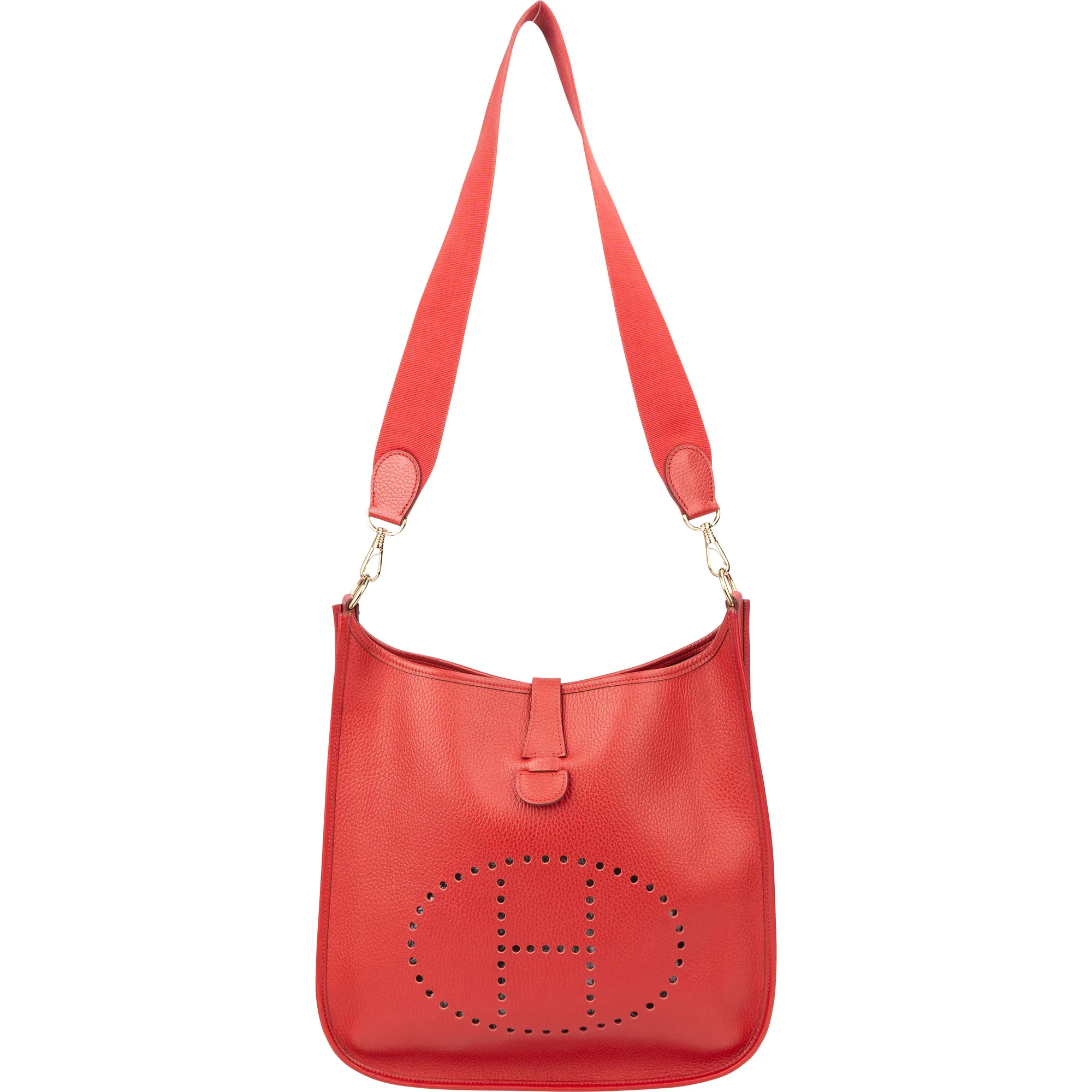 Hermès Rouge Clemence Leather Evelyne GM Crossbody Bag