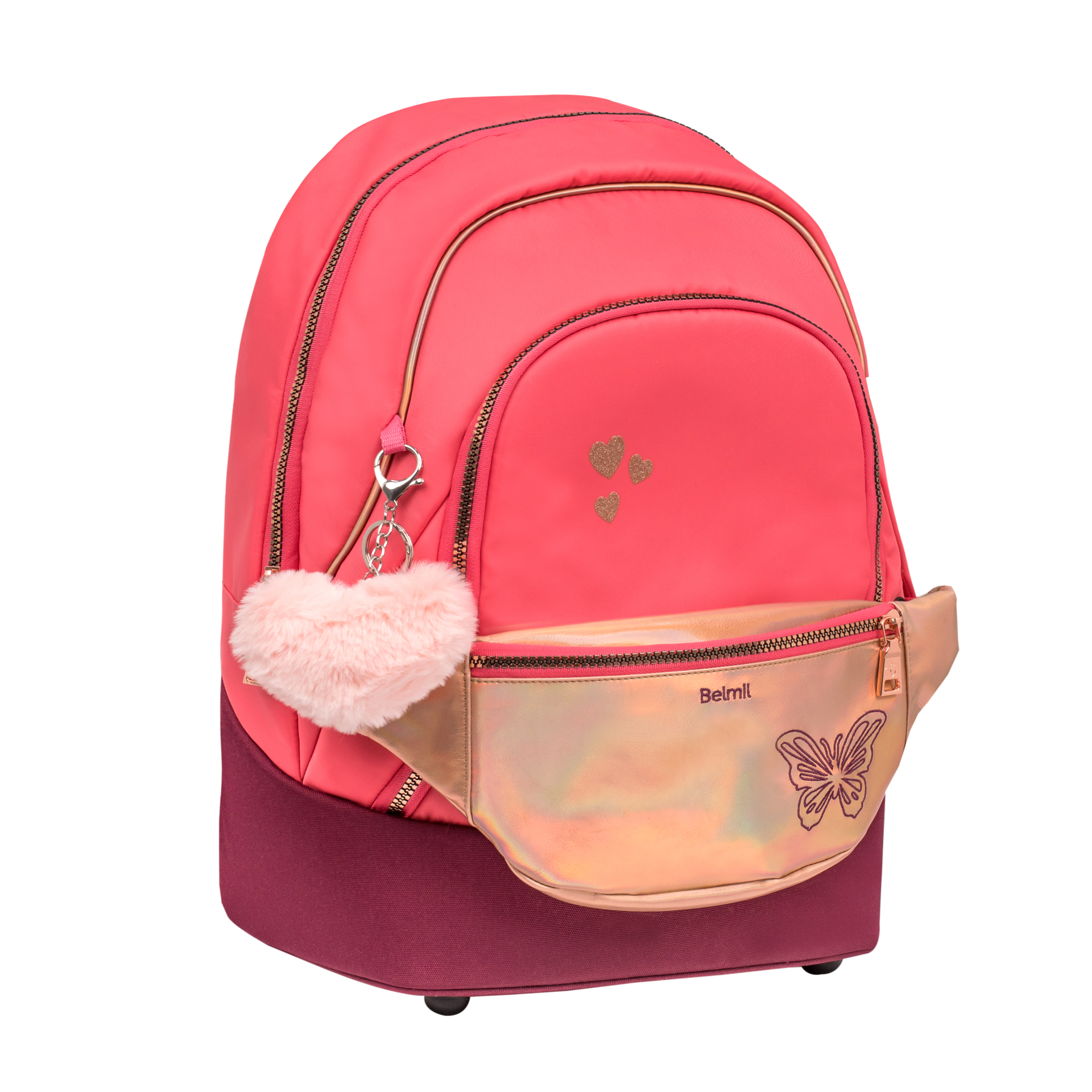 2-IN-1 Schultasche & Gürteltasche 2-teilig - Coral