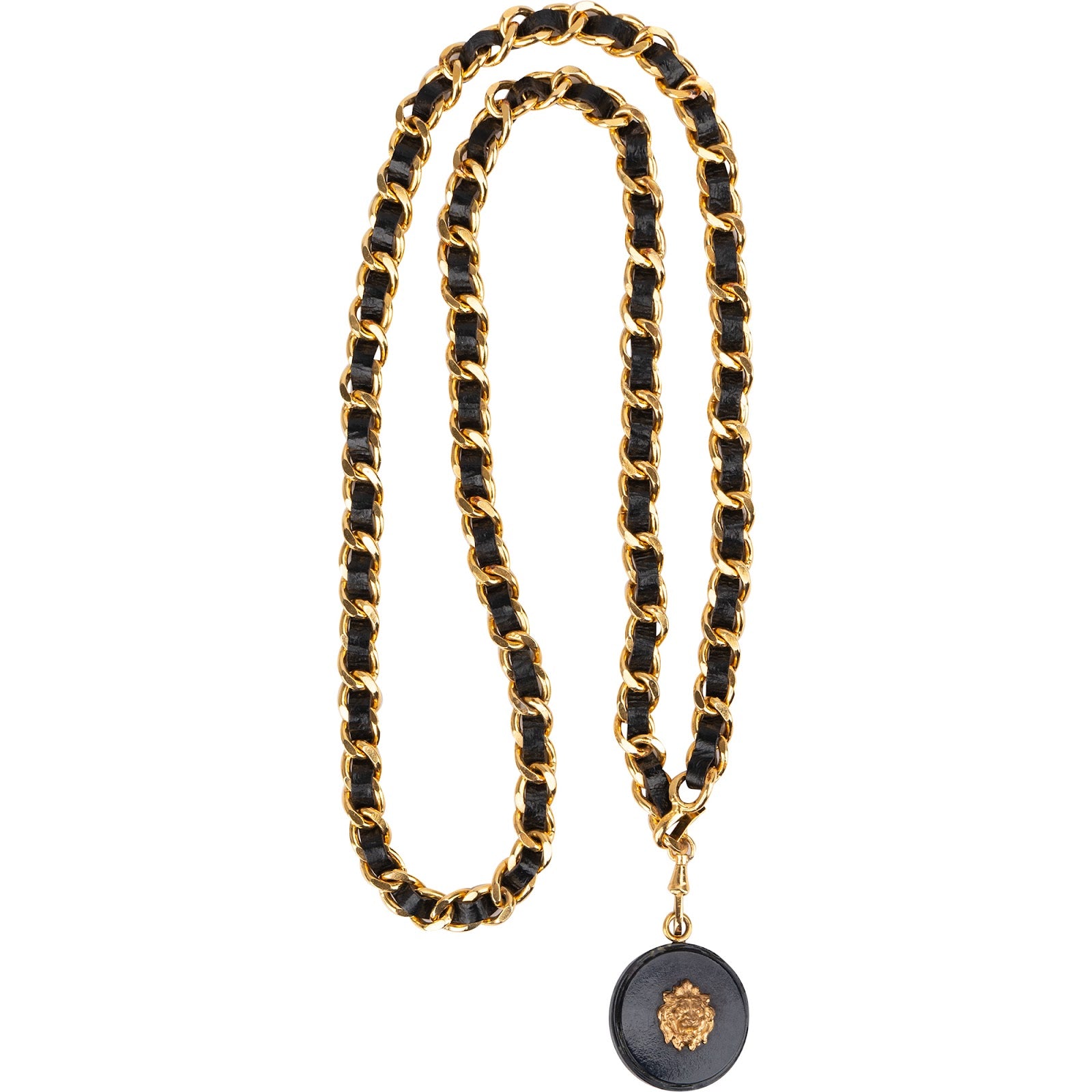 Chanel Black Lambskin Lion Head Medallion Golden Belly Chain Belt (94)