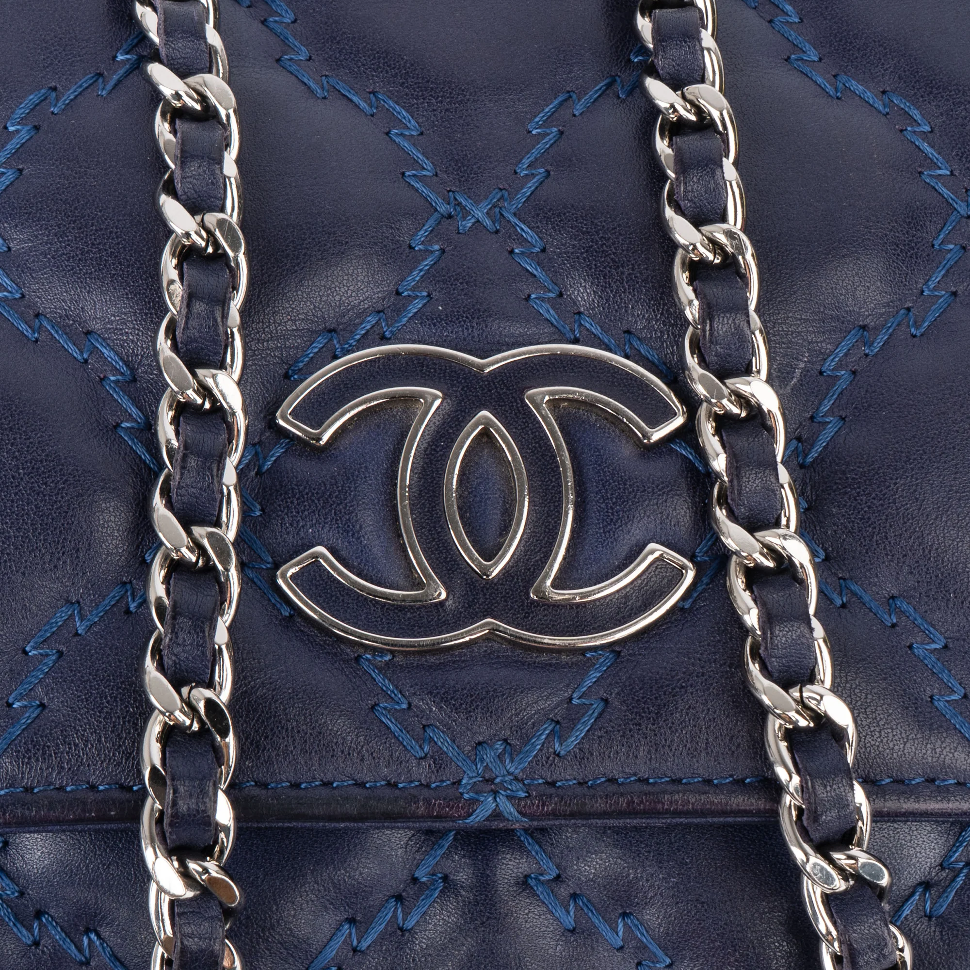 Chanel Bleu Quilted Stitch Lambskin Wallet On Chain Crossbody Bag