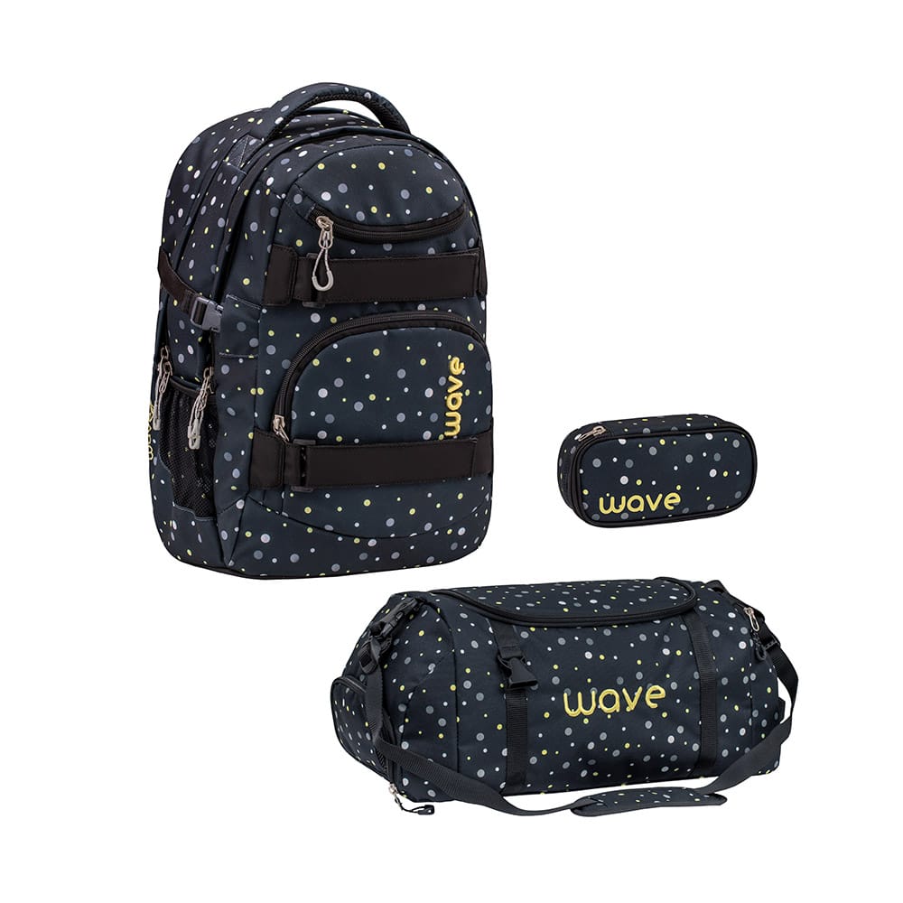 Infinity Rucksack Set 3-teilig - Black and Yellow Dots