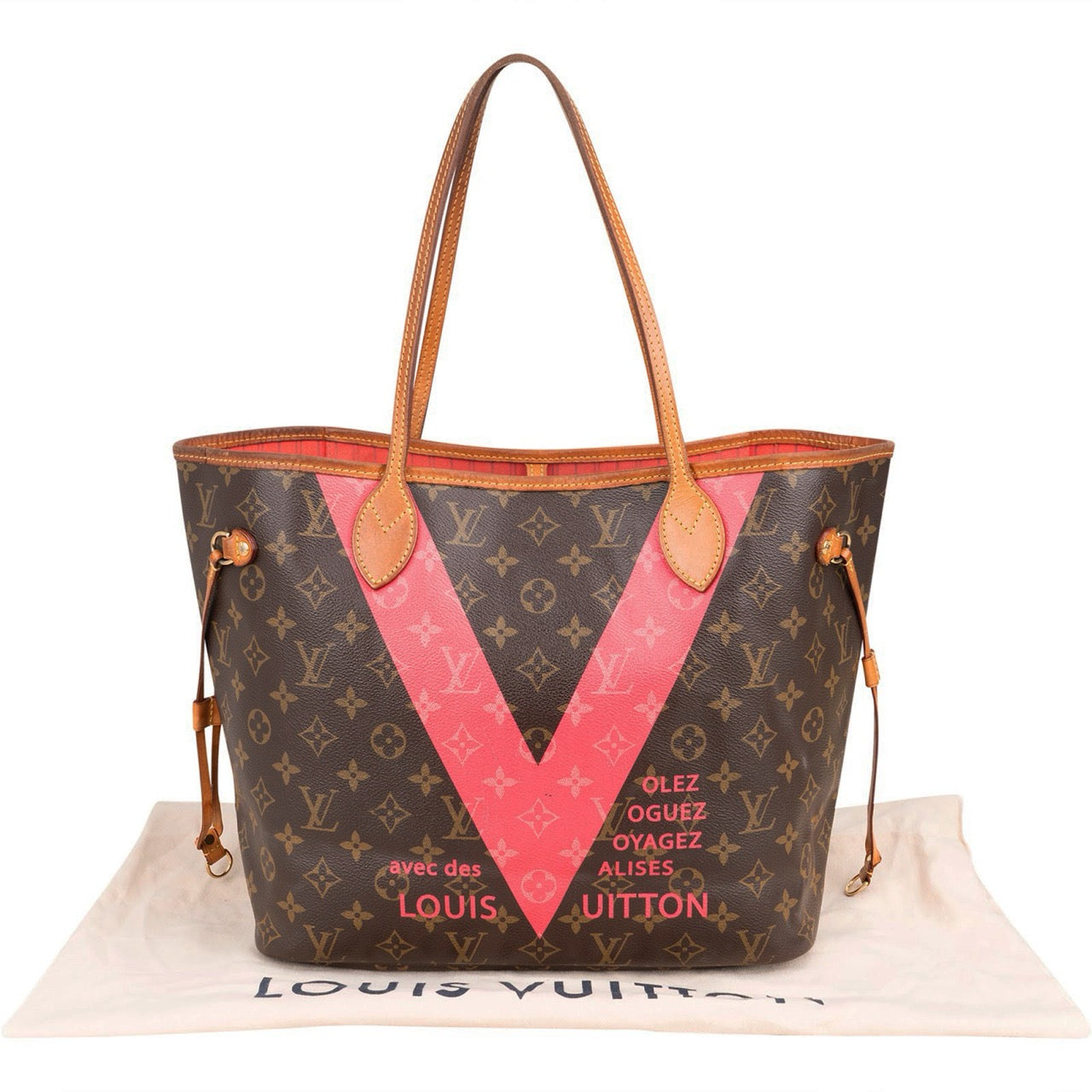 Sac Neverfull MM Shopper Louis Vuitton en toile Monogram V Grenade Fuchsia