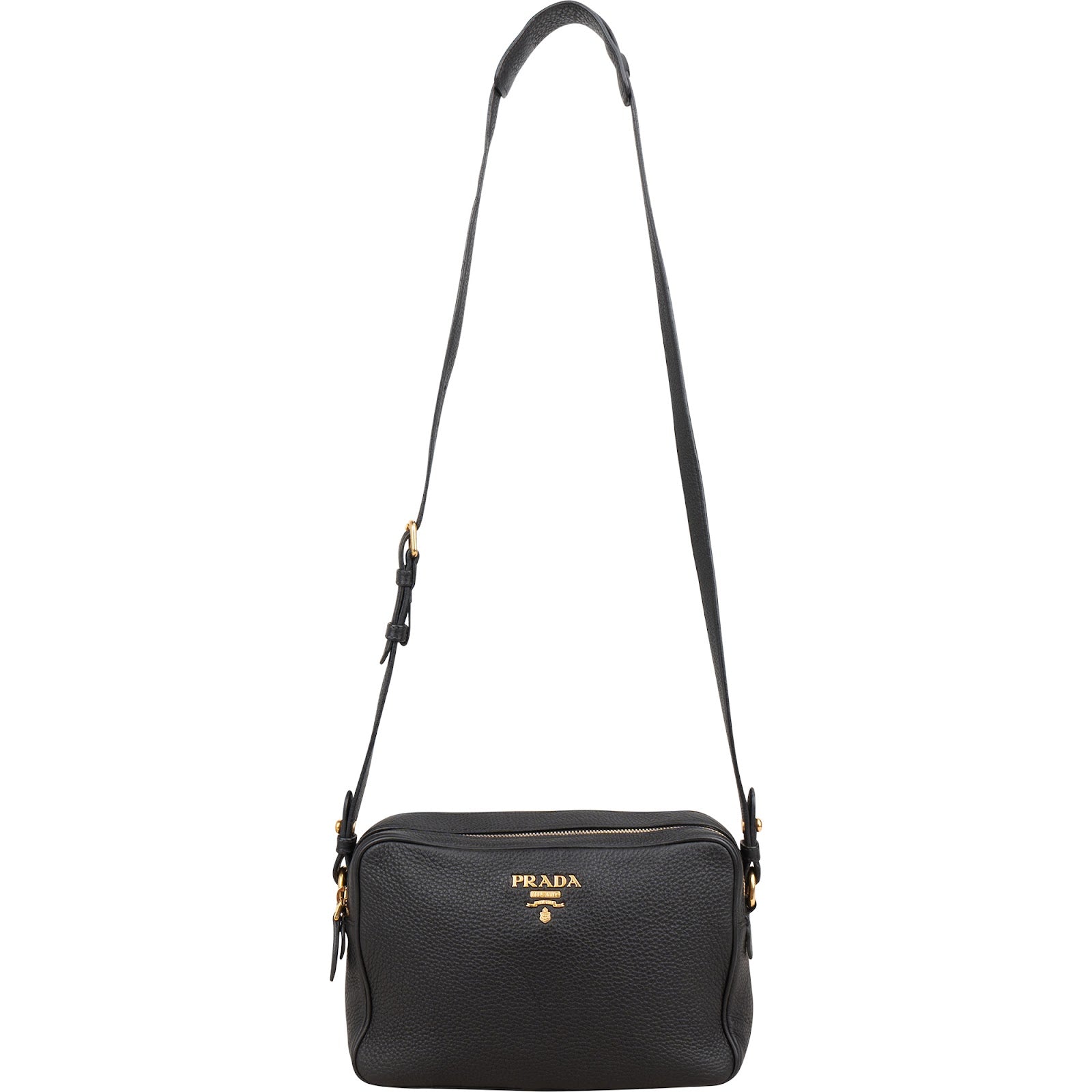 Prada Black Vitello Daino Leather Camera Crossbody Bag 1BH079