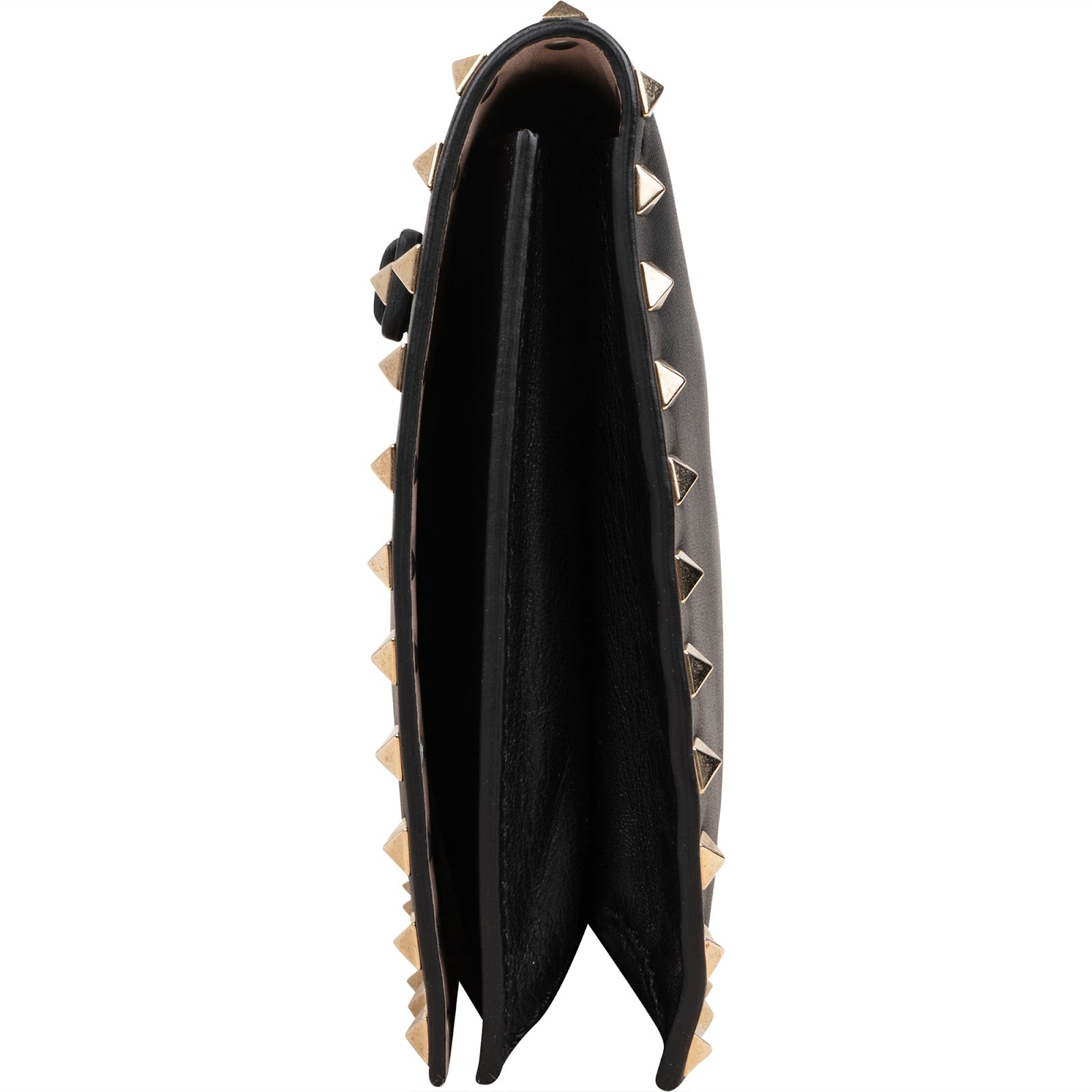 Valentino Garavani Black Leather Rockstud Flap Clutch
