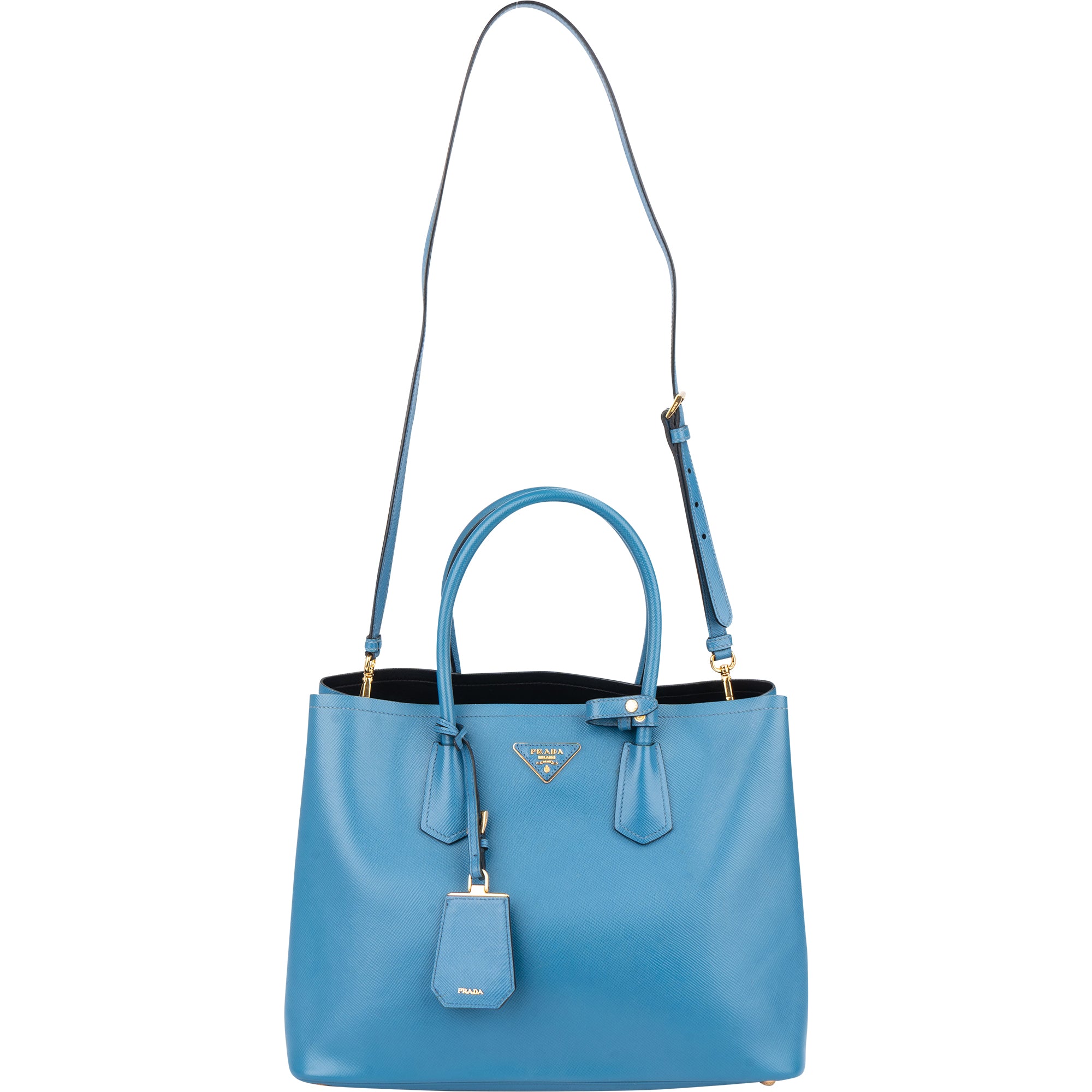 Prada Blue Saffiano Leather Double Handbag