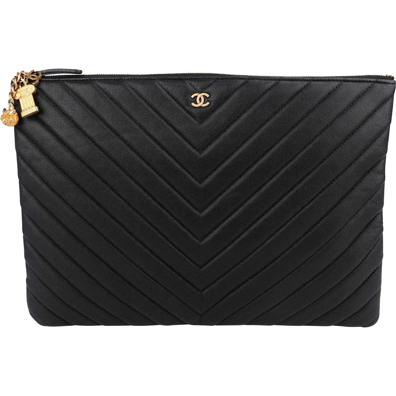 Chanel Caviar Leather Chevron Charms Clutch